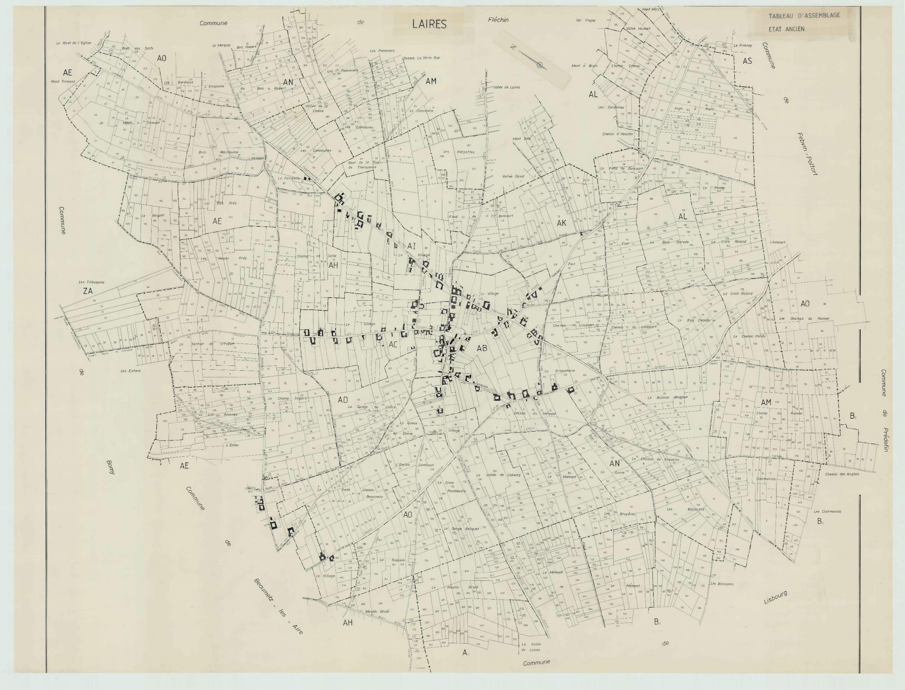 Laires - Plan cadastral : tableau d'assemblage antérieur au remembrement.