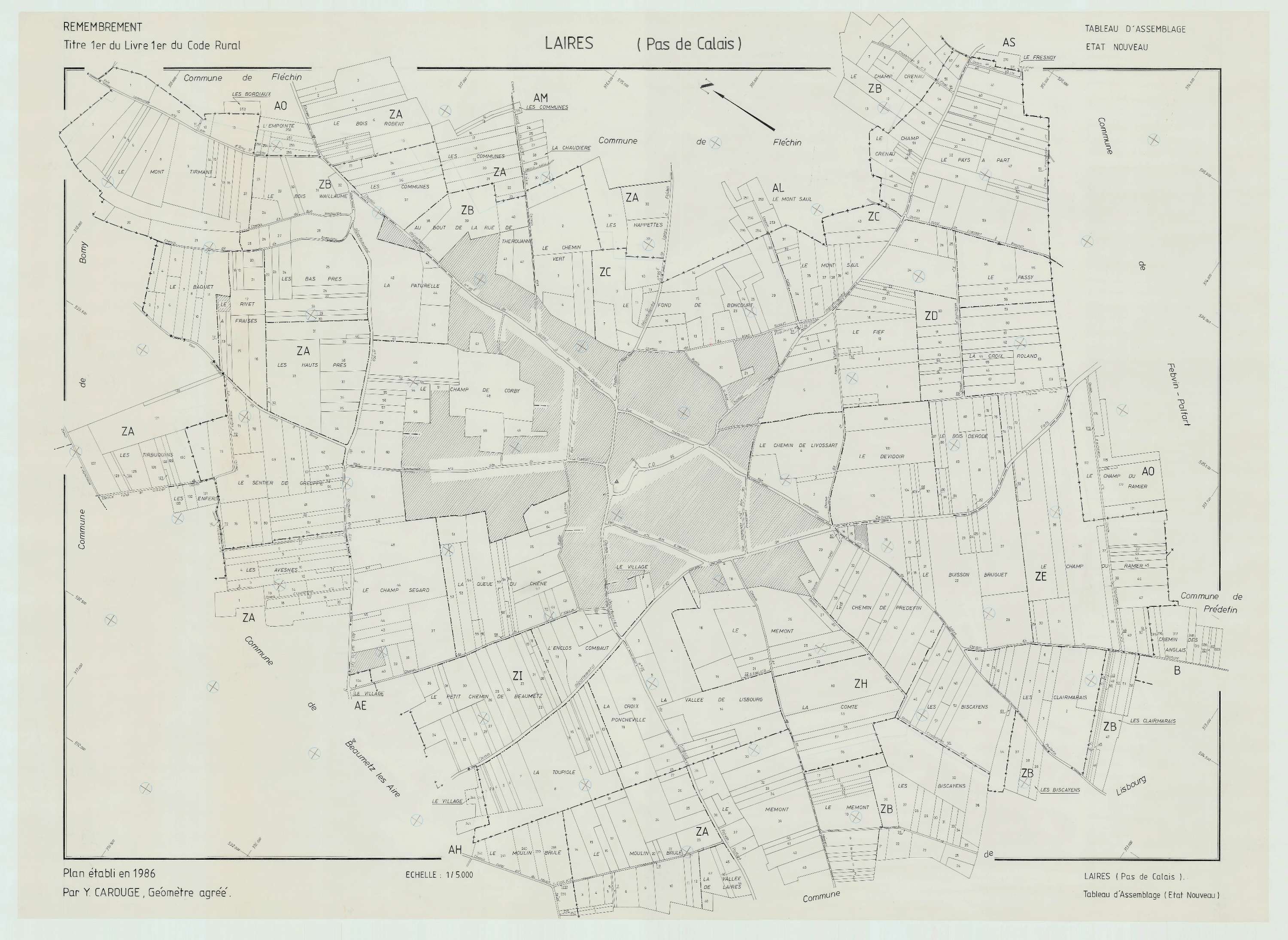 Laires - Plan cadastral : tableau d'assemblage postérieur au remembrement.