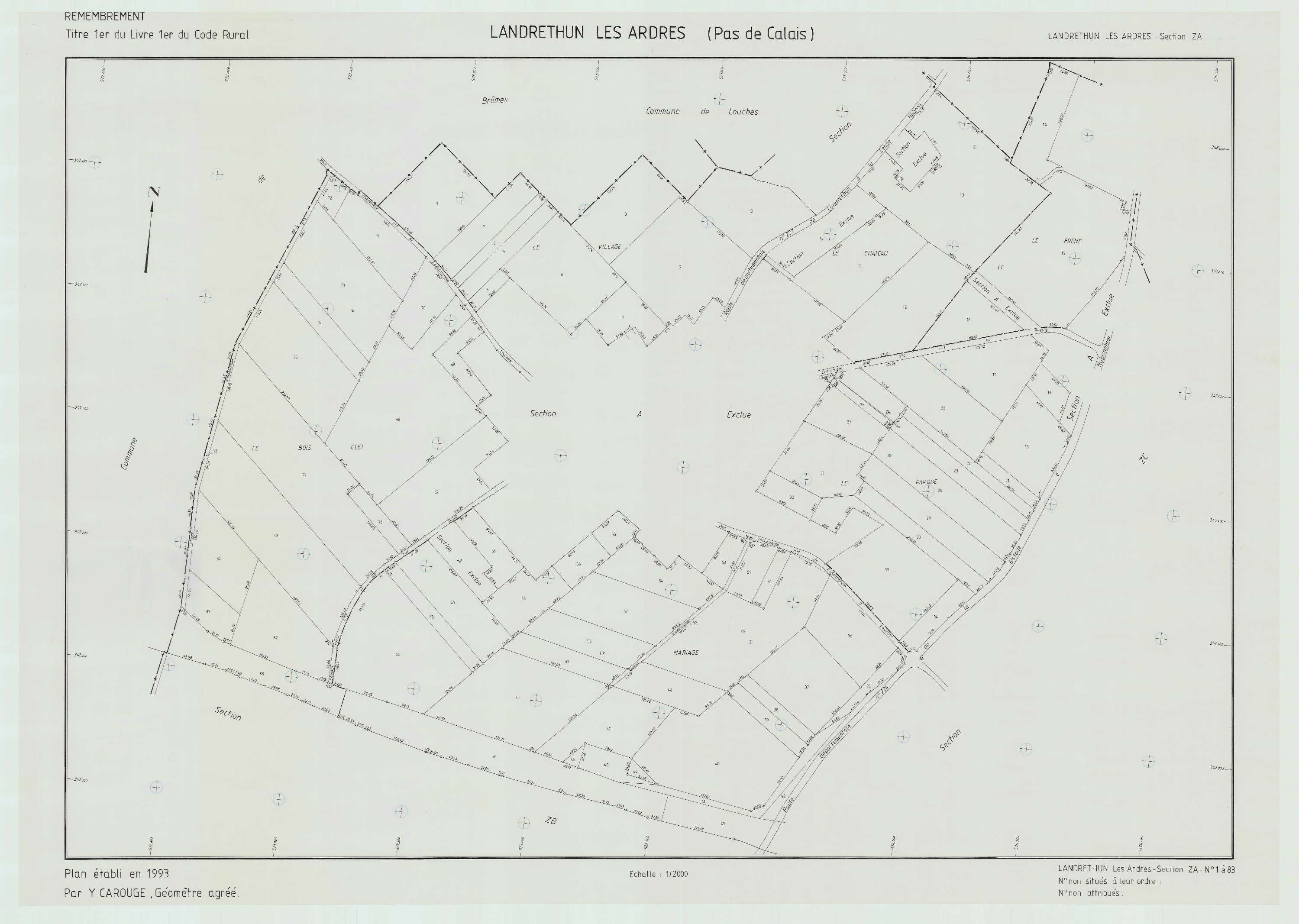 Landrethun-lès-Ardres - Plan de remembrement : section ZA.
