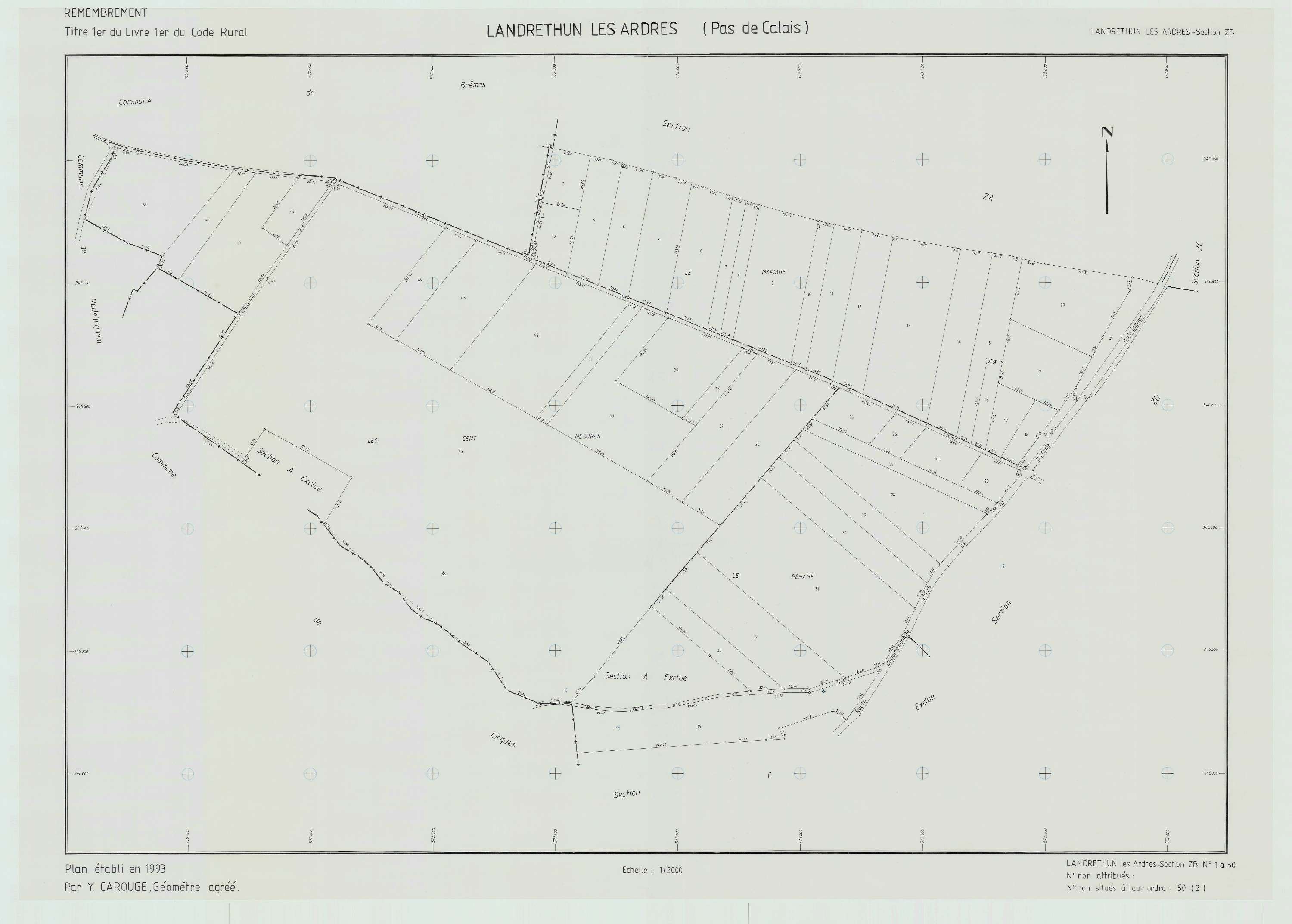Landrethun-lès-Ardres - Plan de remembrement : section ZB.