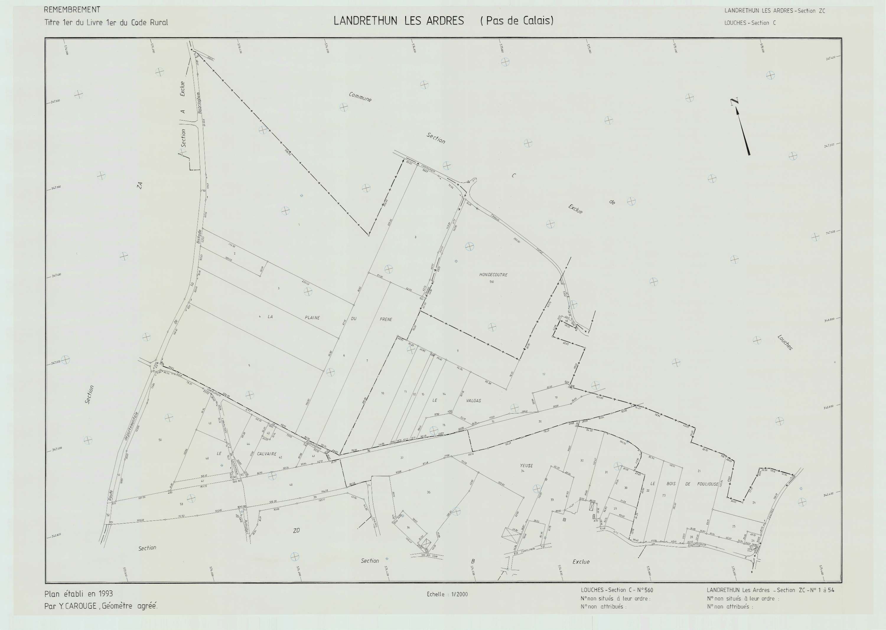 Landrethun-lès-Ardres - Plan de remembrement : section ZC.