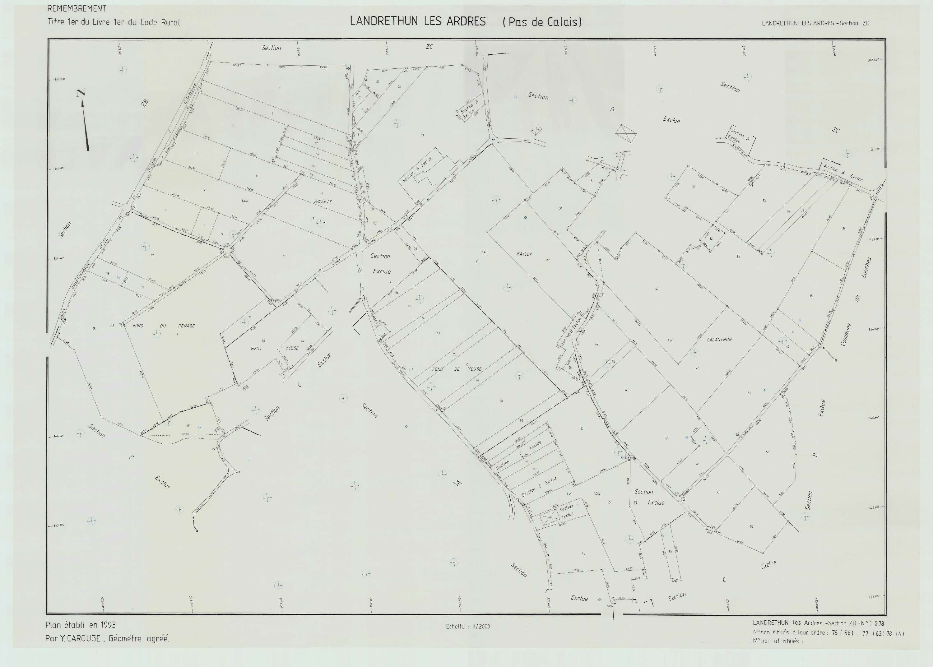 Landrethun-lès-Ardres - Plan de remembrement : section ZD.
