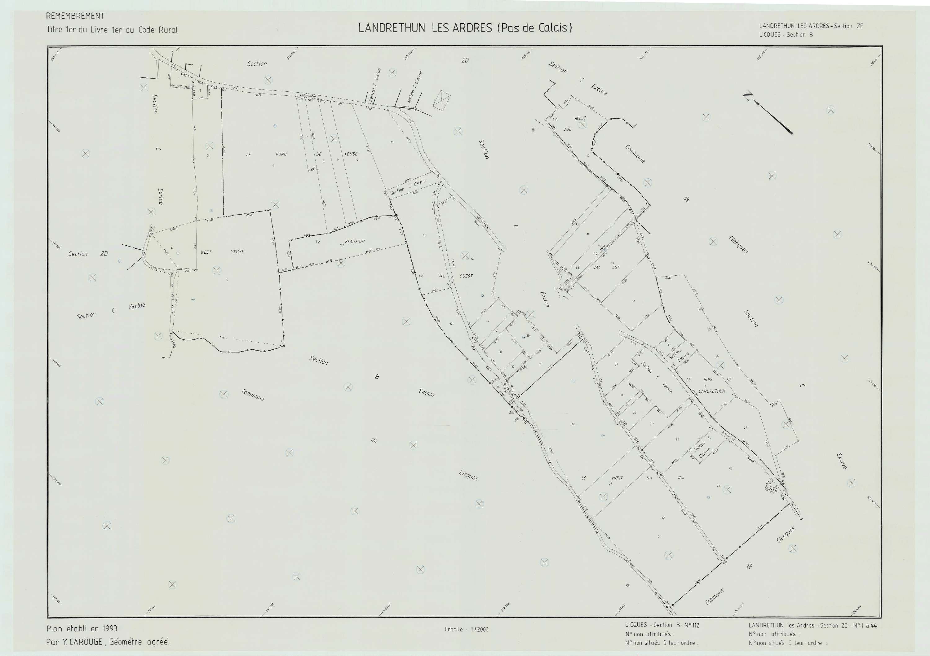 Landrethun-lès-Ardres - Plan de remembrement : section ZE.