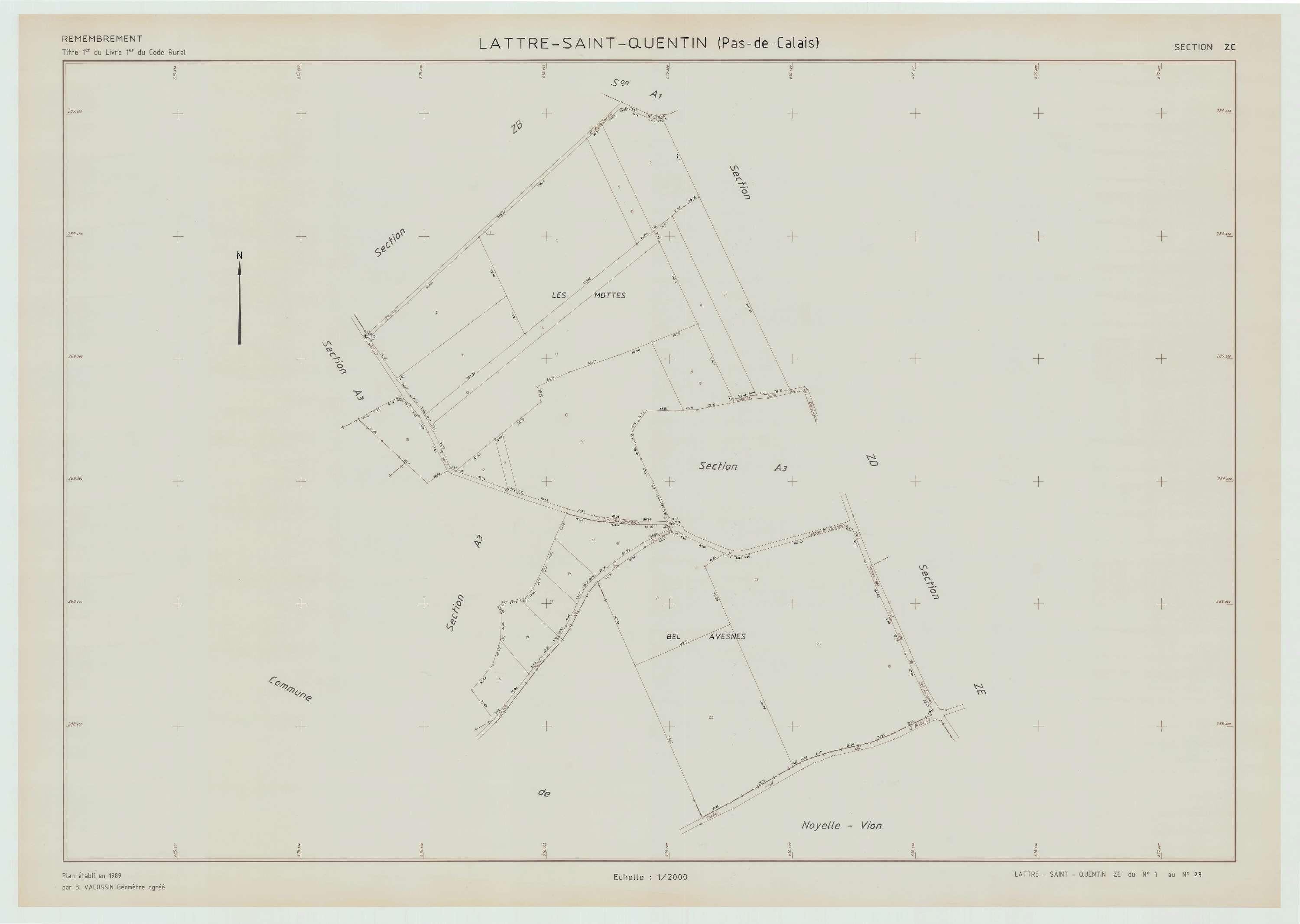 Lattre-Saint-Quentin - Plan de remembrement : section ZC.