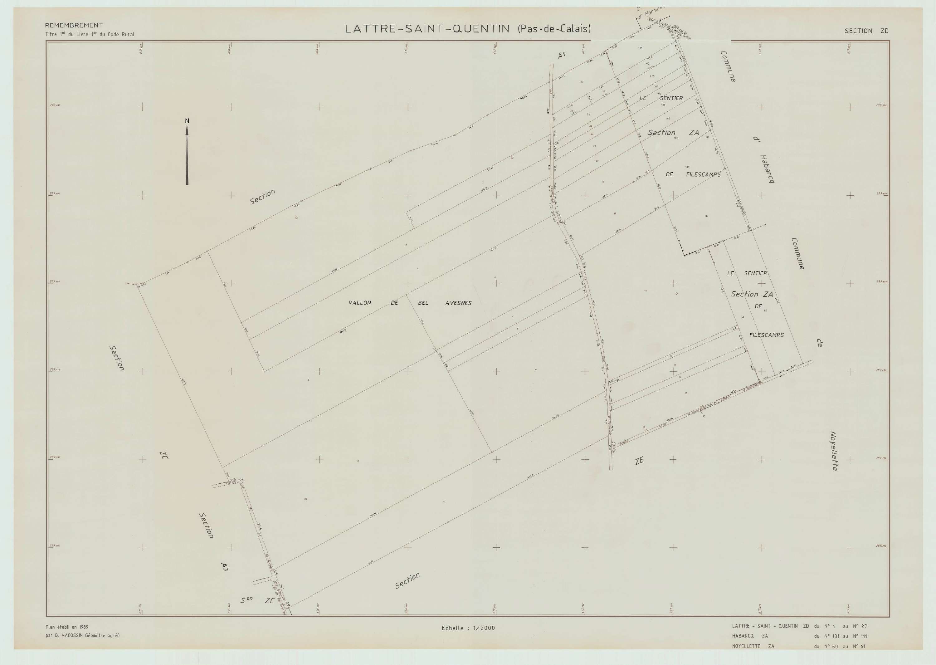 Lattre-Saint-Quentin - Plan de remembrement : section ZD.