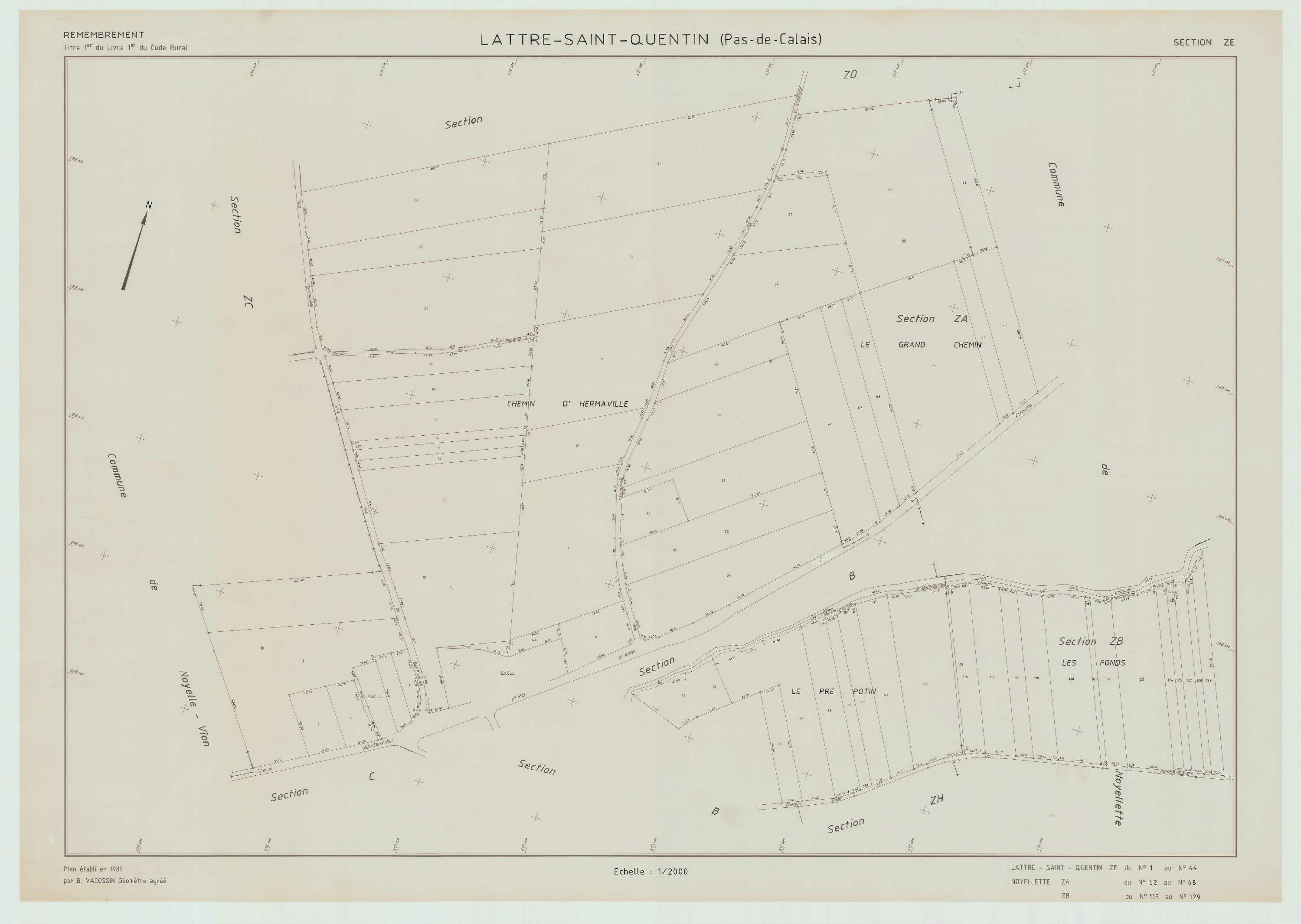 Lattre-Saint-Quentin - Plan de remembrement : section ZE.