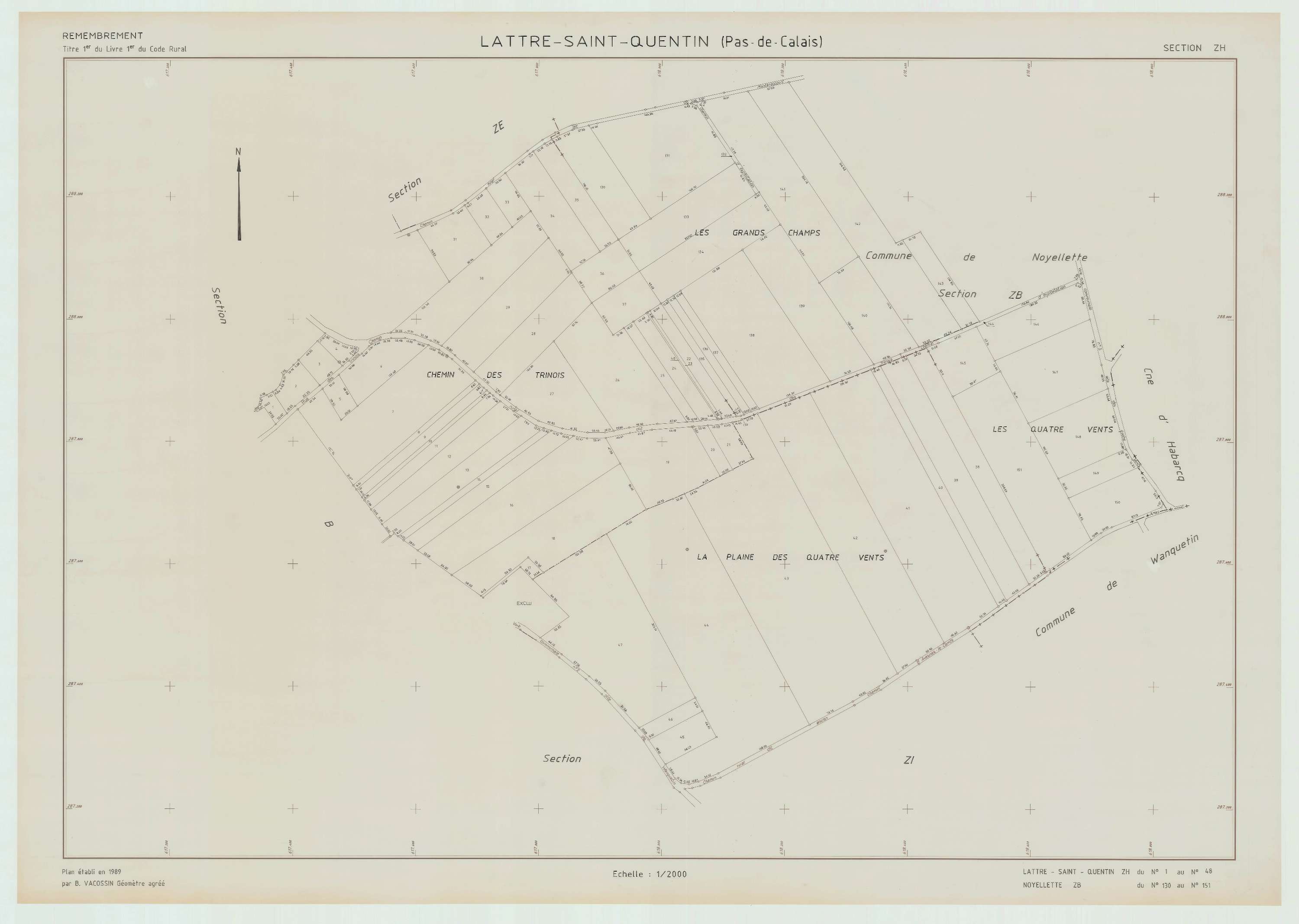 Lattre-Saint-Quentin - Plan de remembrement : section ZH.