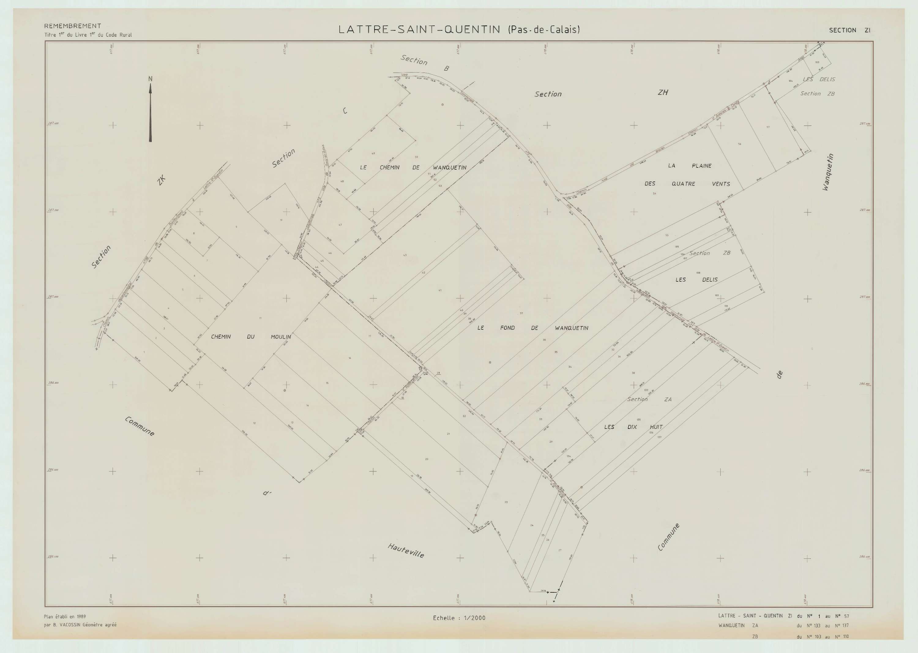 Lattre-Saint-Quentin - Plan de remembrement : section ZI.