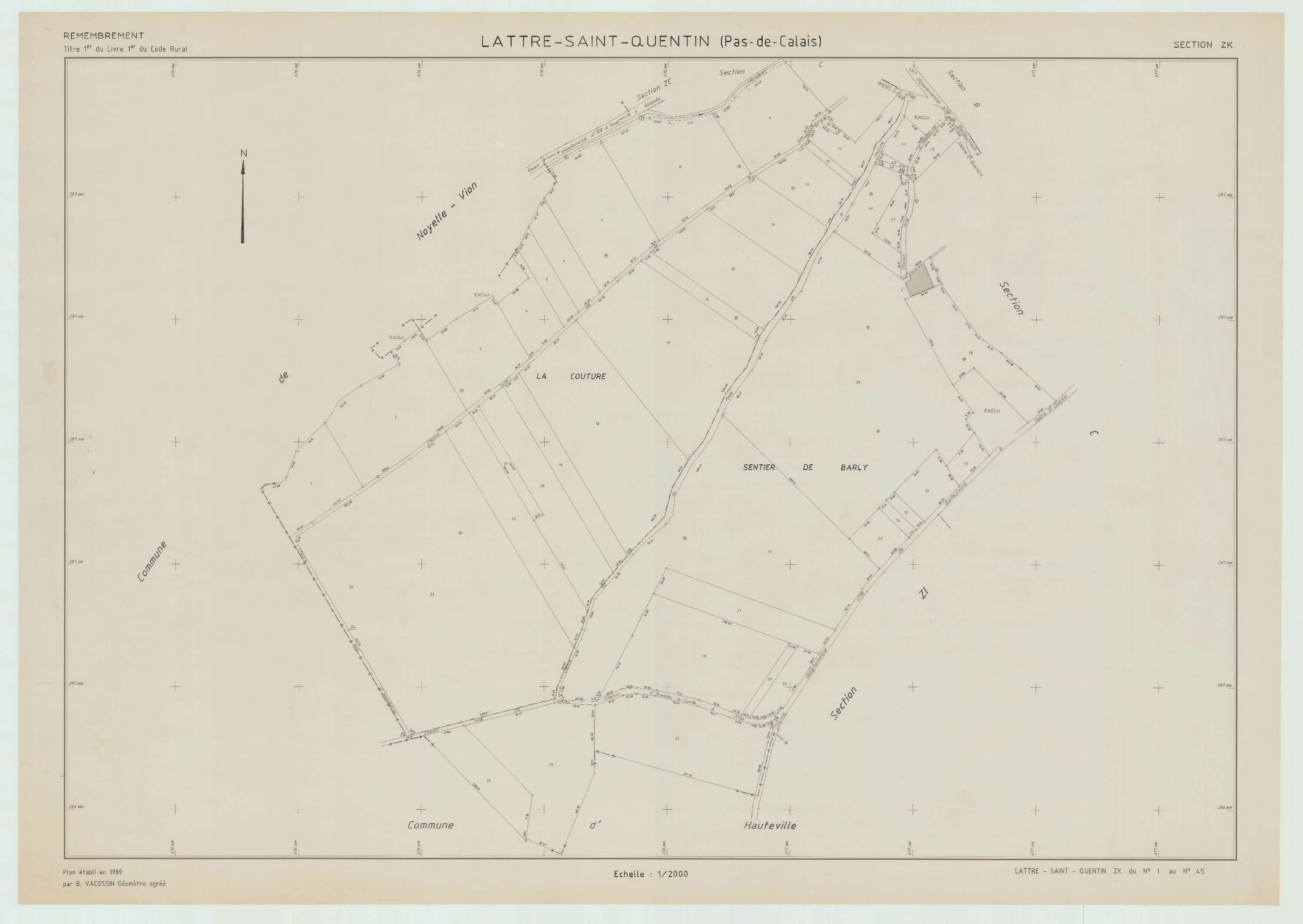 Lattre-Saint-Quentin - Plan de remembrement : section ZK.