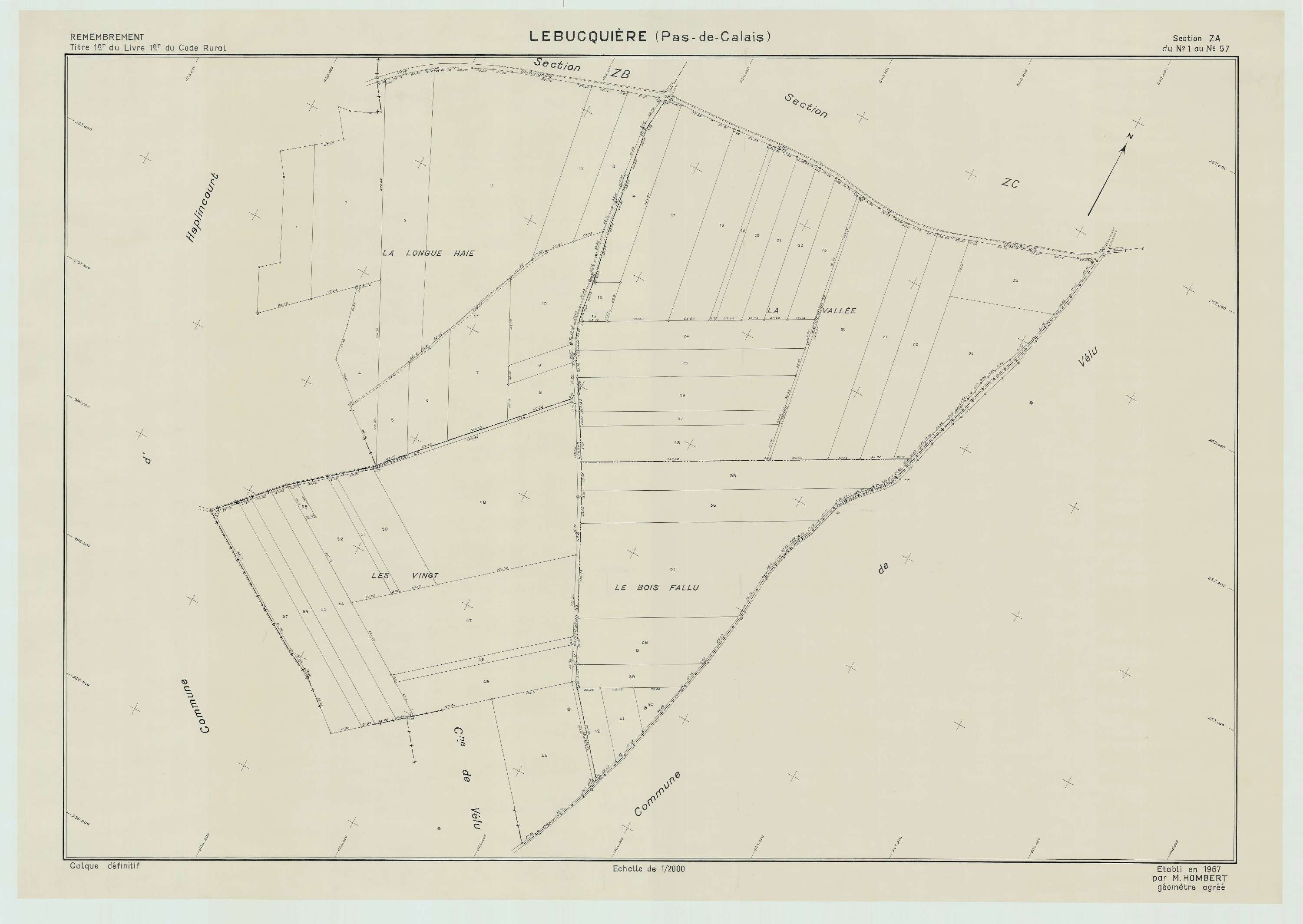 Lebucquière - Plan de remembrement : section ZA.