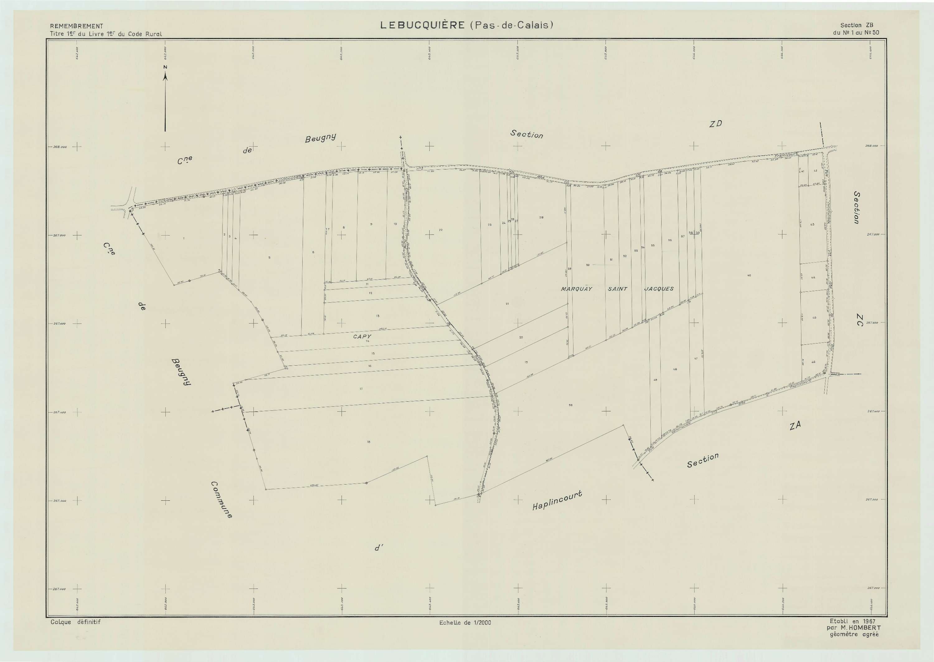 Lebucquière - Plan de remembrement : section ZB.