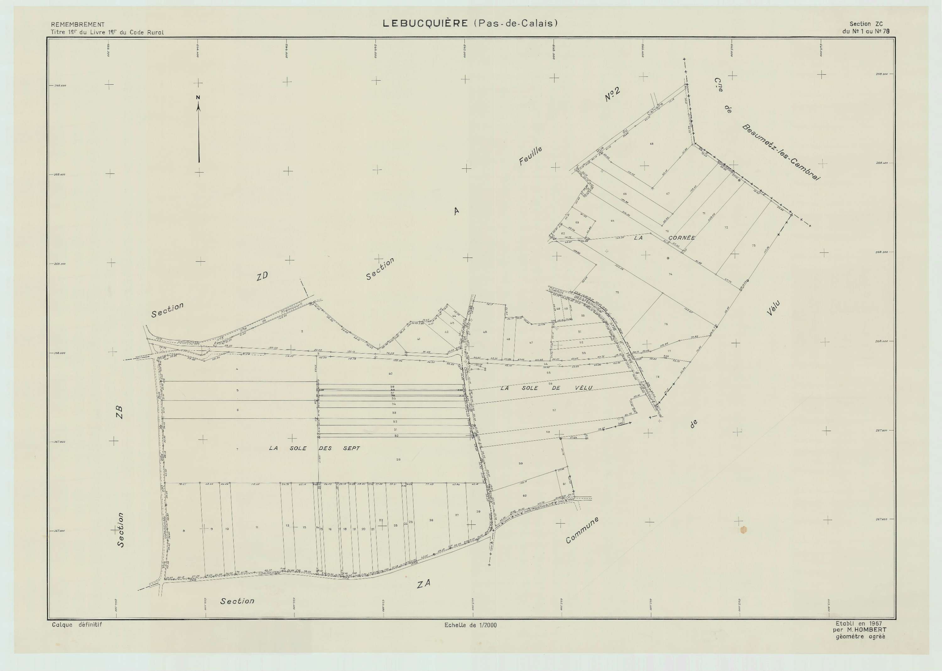 Lebucquière - Plan de remembrement : section ZC.