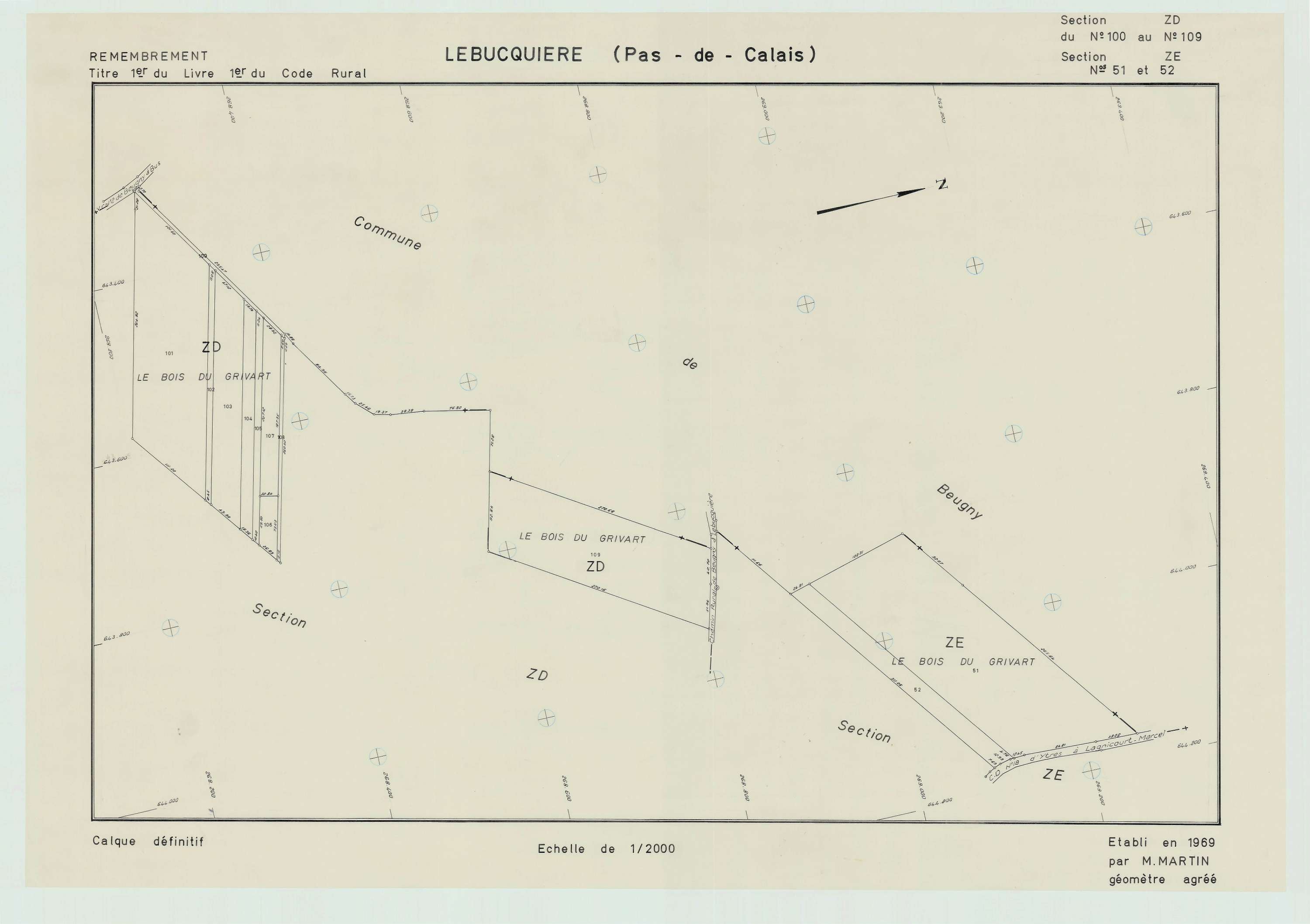 Lebucquière - Plan de remembrement : section ZD.