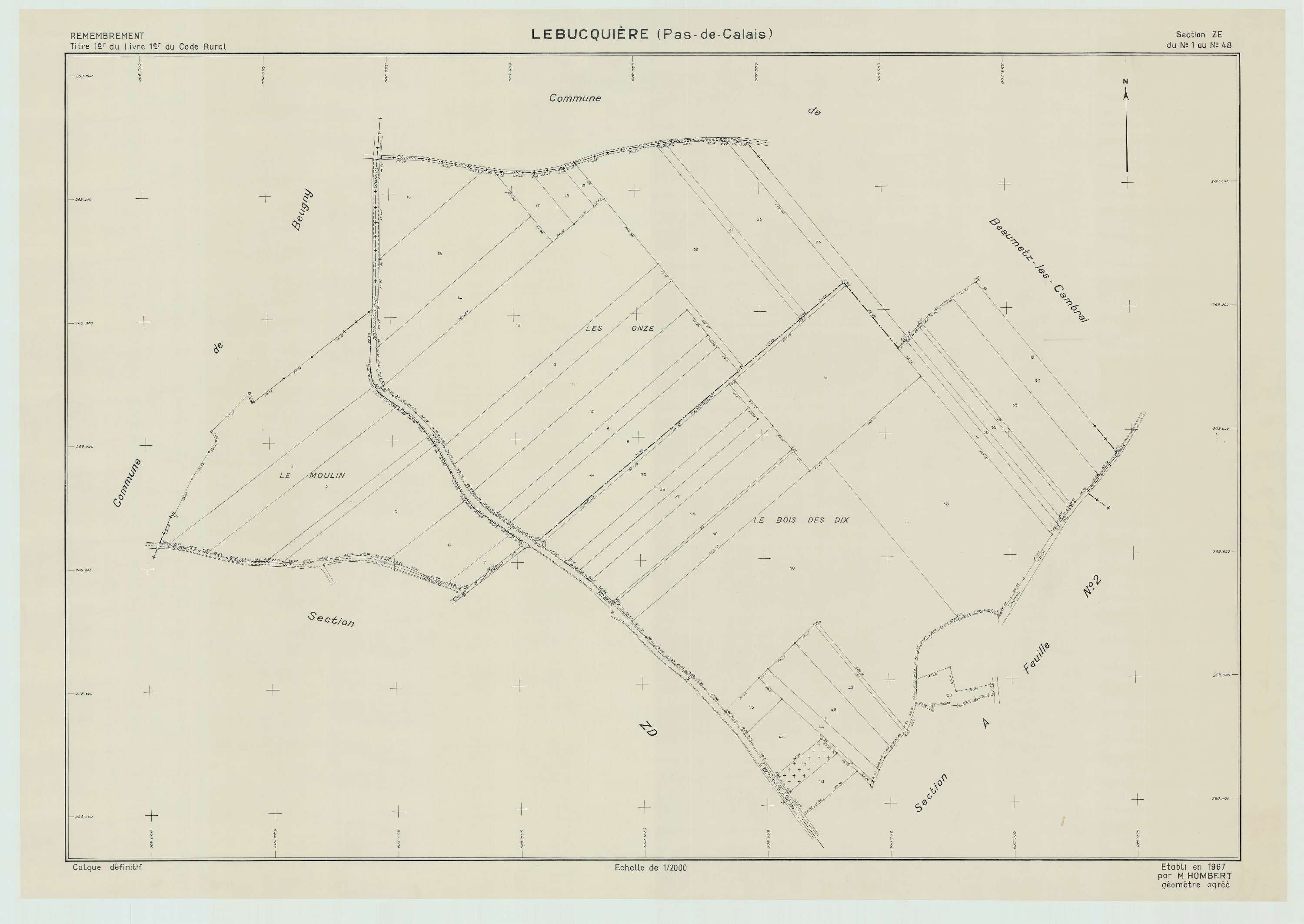 Lebucquière - Plan de remembrement : section ZE.