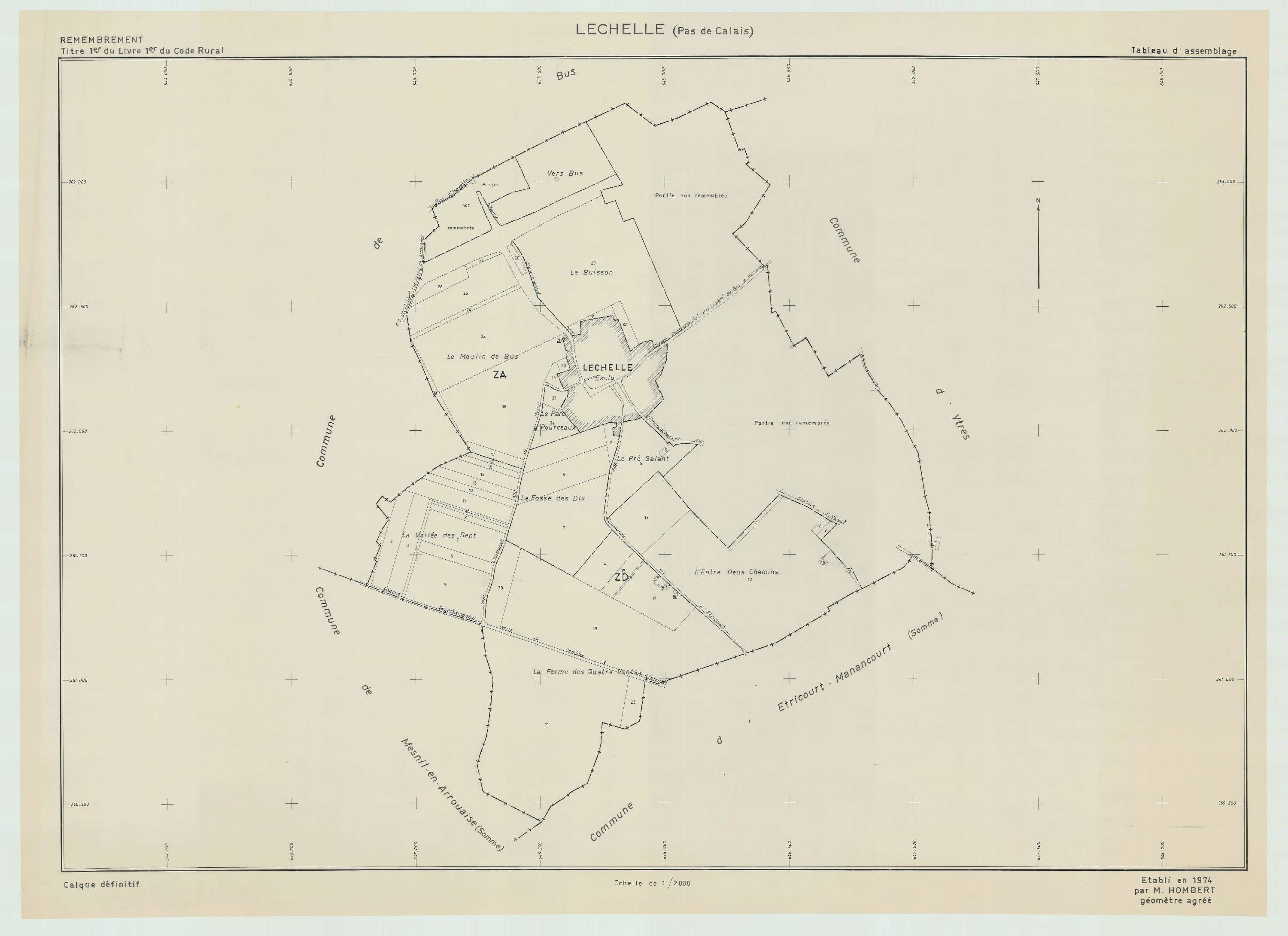 Léchelle - Plan cadastral : tableau d'assemblage postérieur au remembrement.