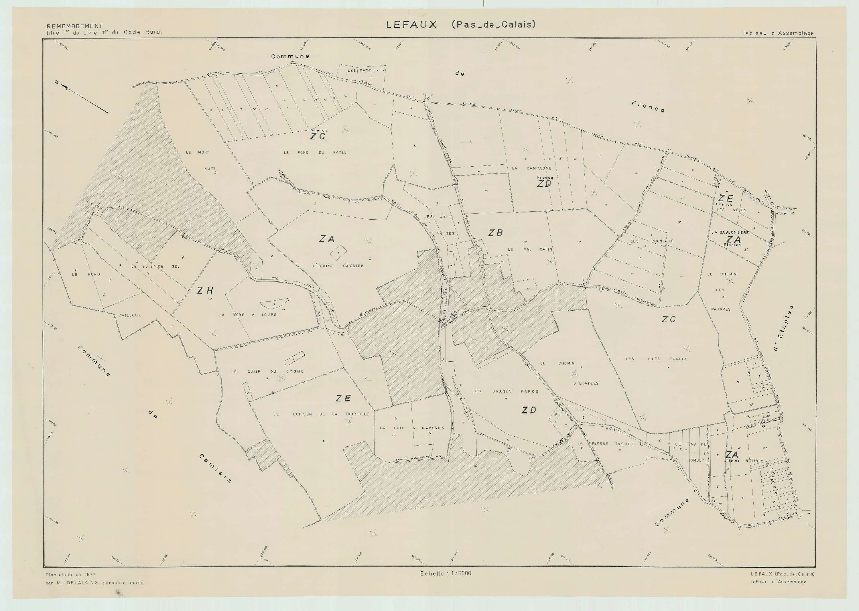 Lefaux - Plan cadastral : tableau d'assemblage antérieur au remembrement.