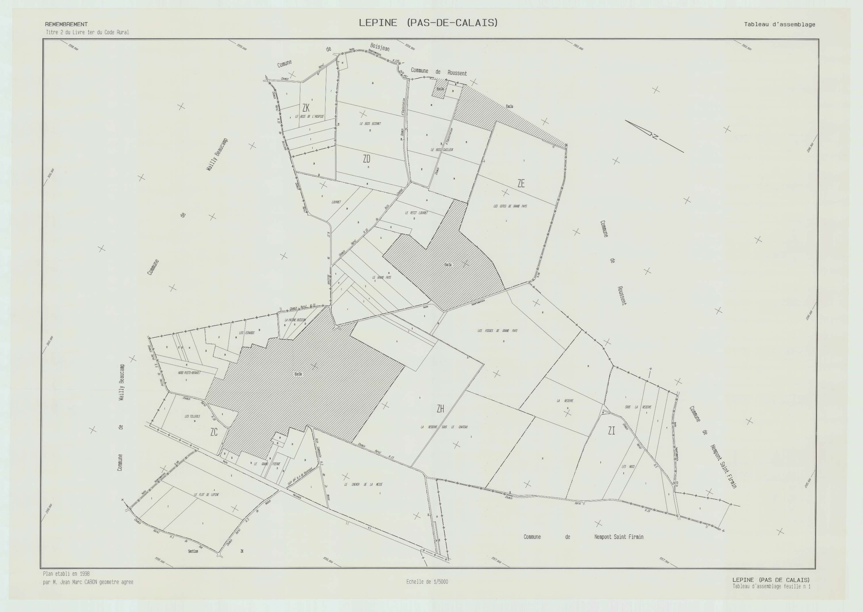 Lépine - Plan cadastral : tableau d'assemblage postérieur au remembrement.