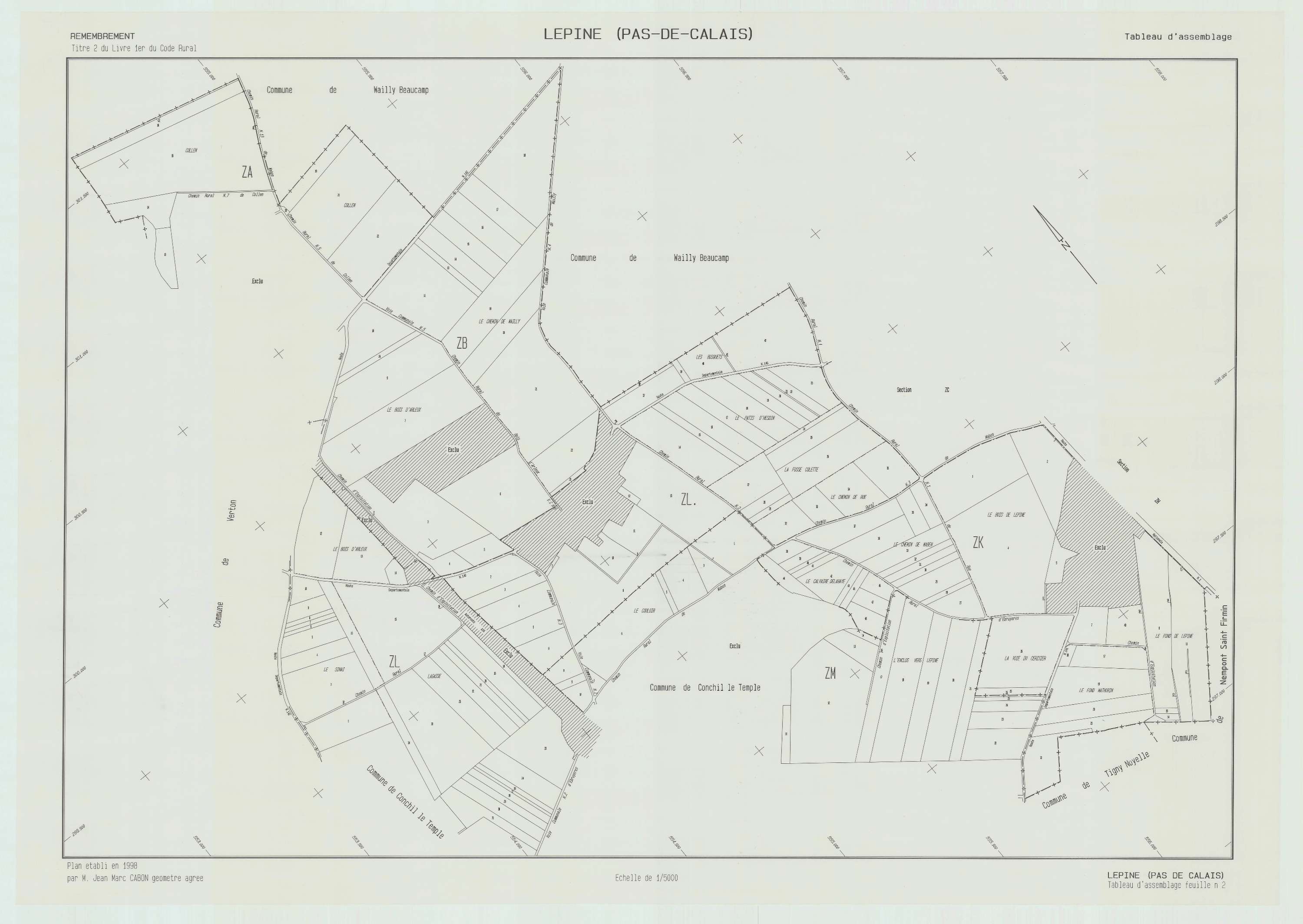Lépine - Plan cadastral : tableau d'assemblage postérieur au remembrement.