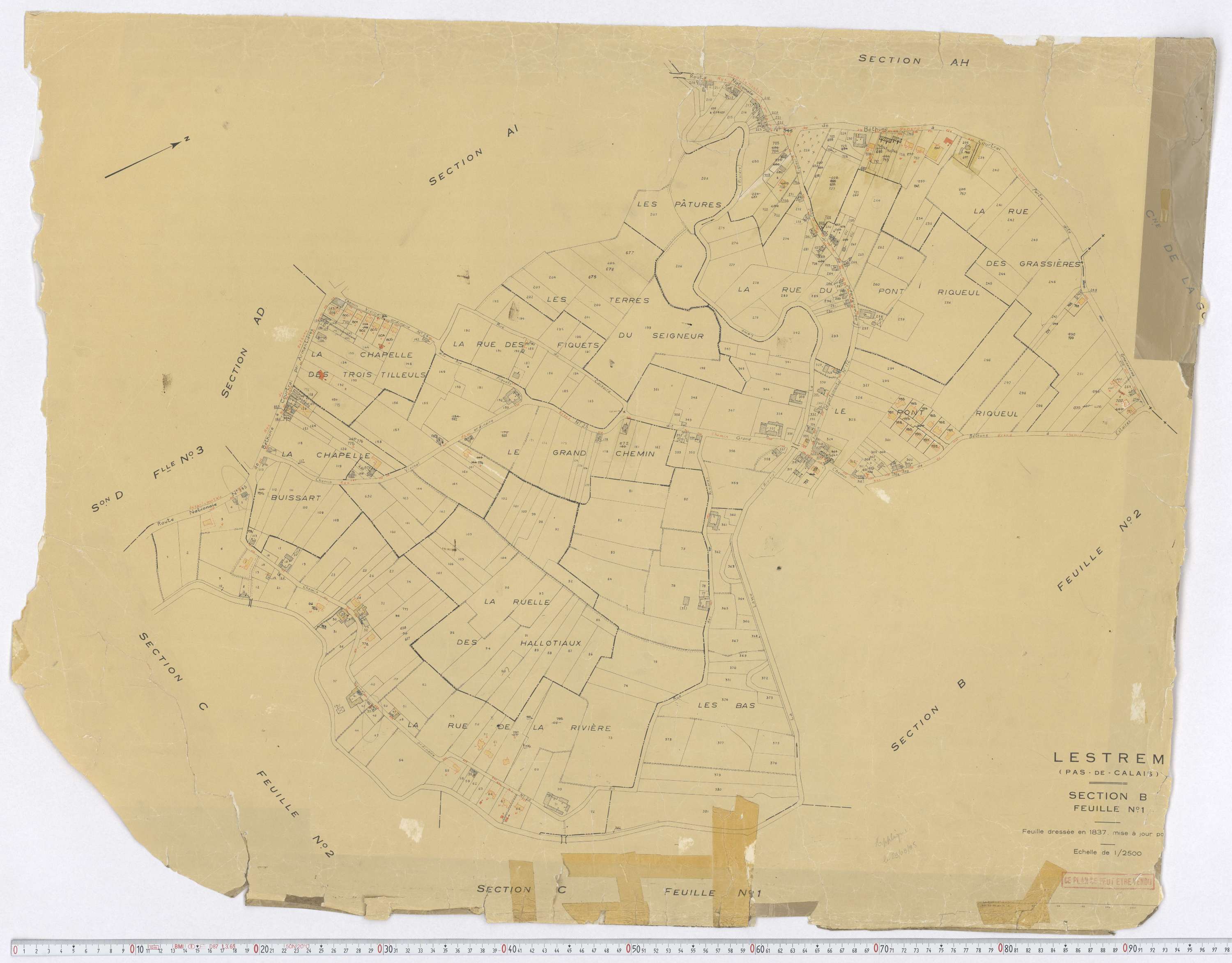 Lestrem - Section B, feuille 1.