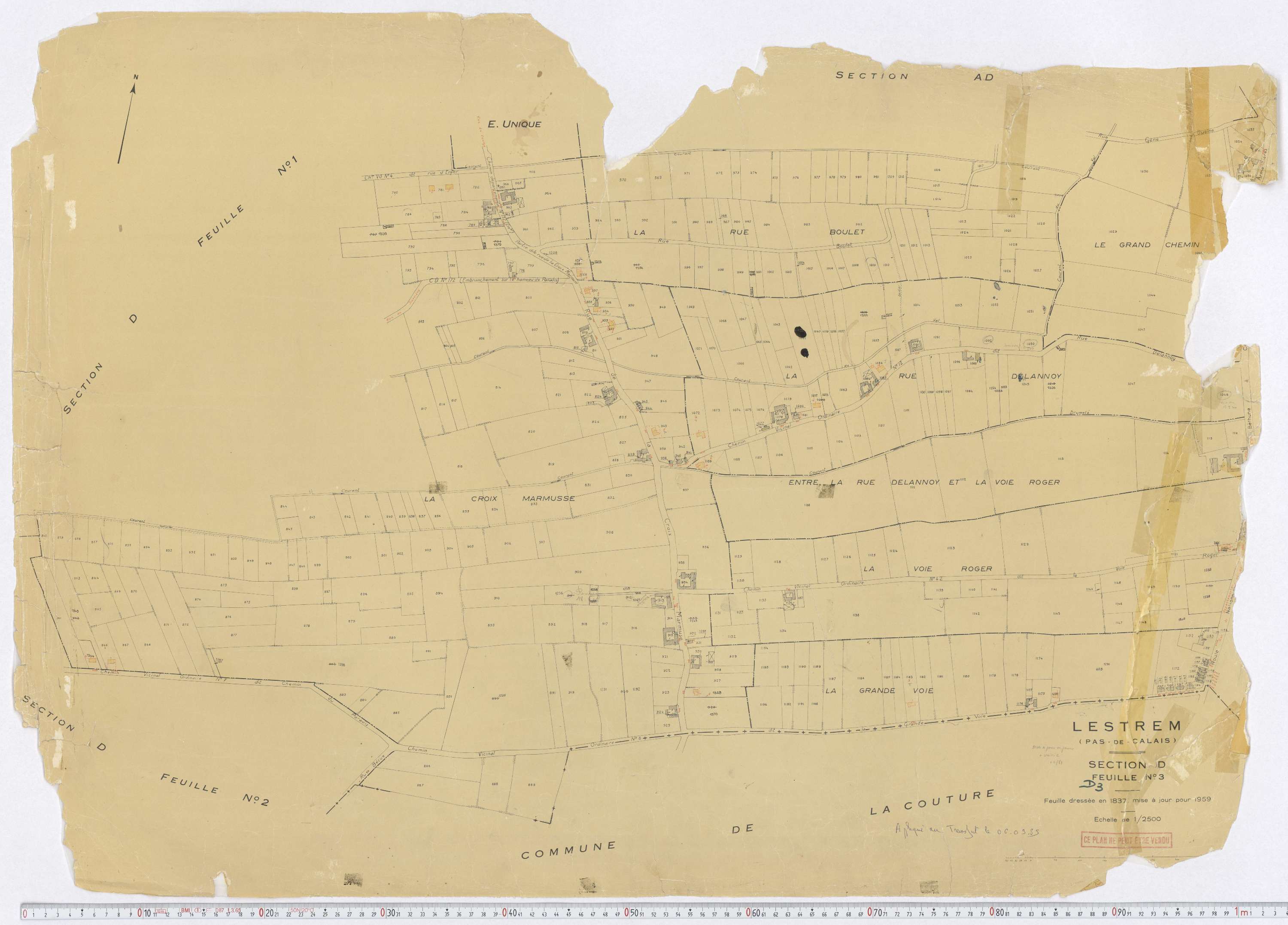 Lestrem - Section D, feuille 3.