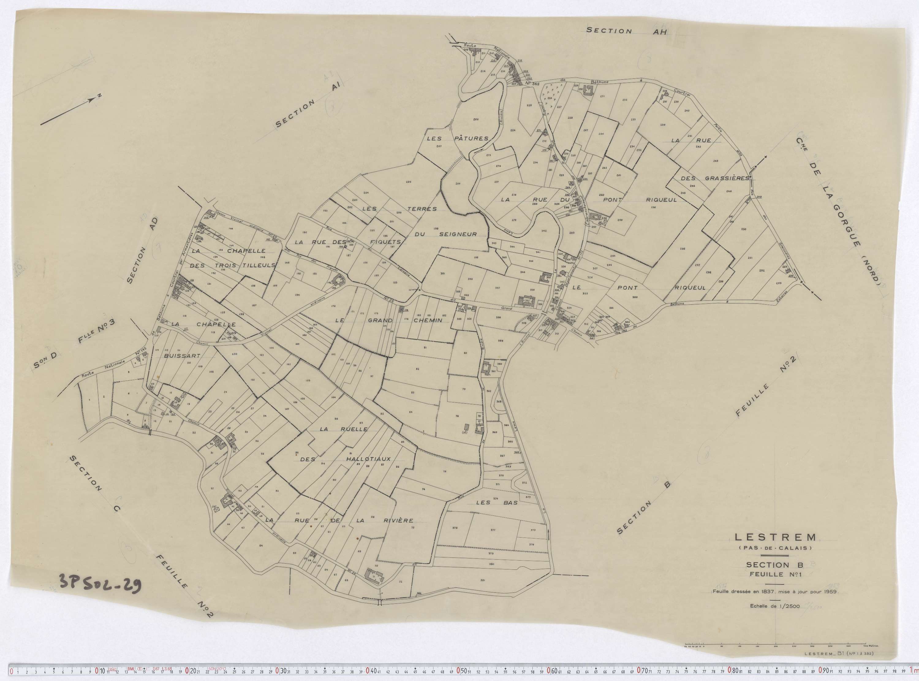 Lestrem - Section B, feuille 1.