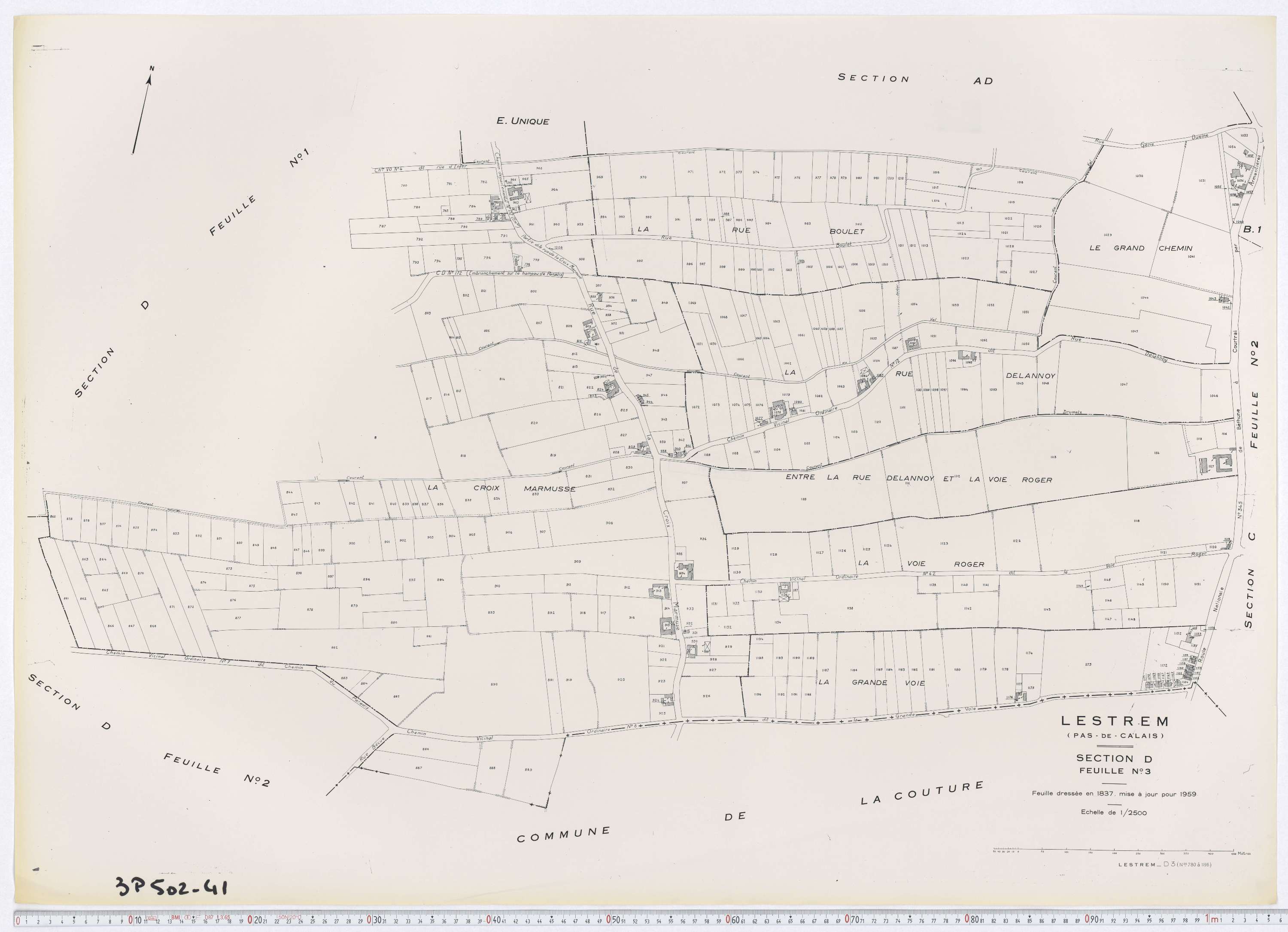 Lestrem - Section D, feuille 3.