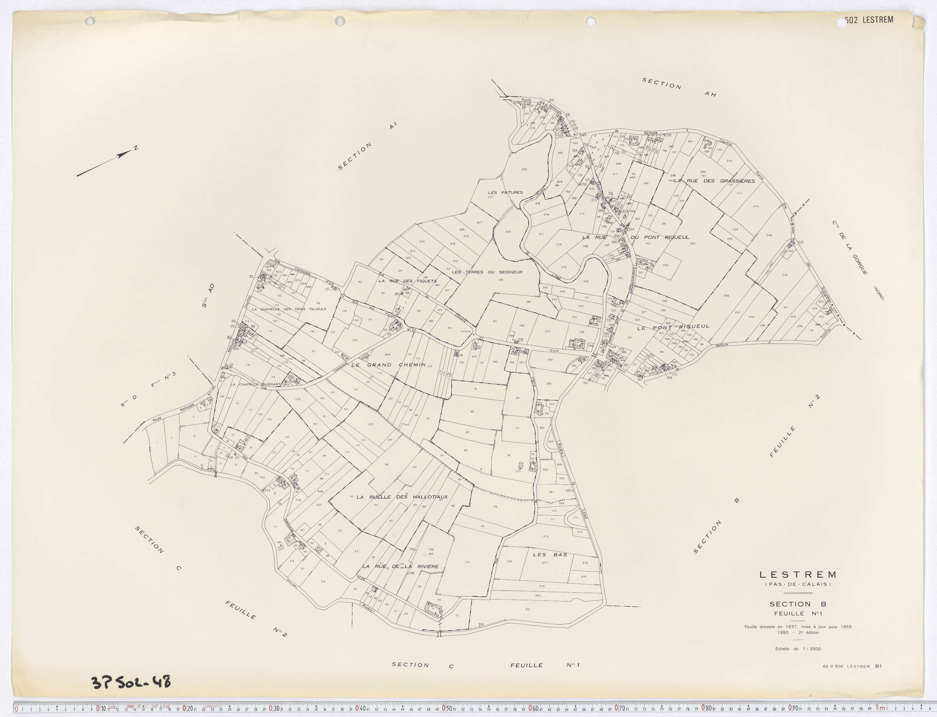 Lestrem - Section B, feuille 1.