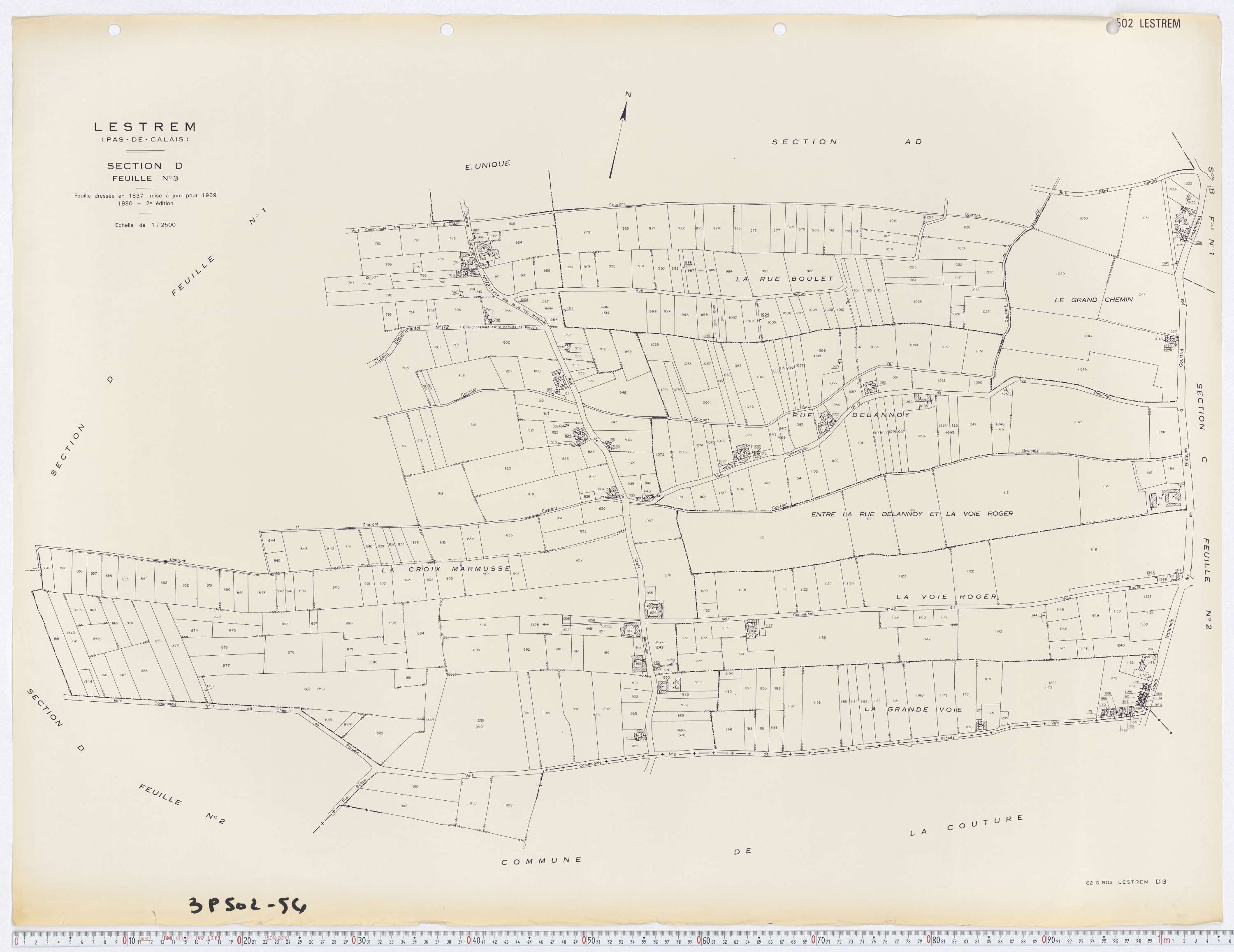 Lestrem - Section D, feuille 3.