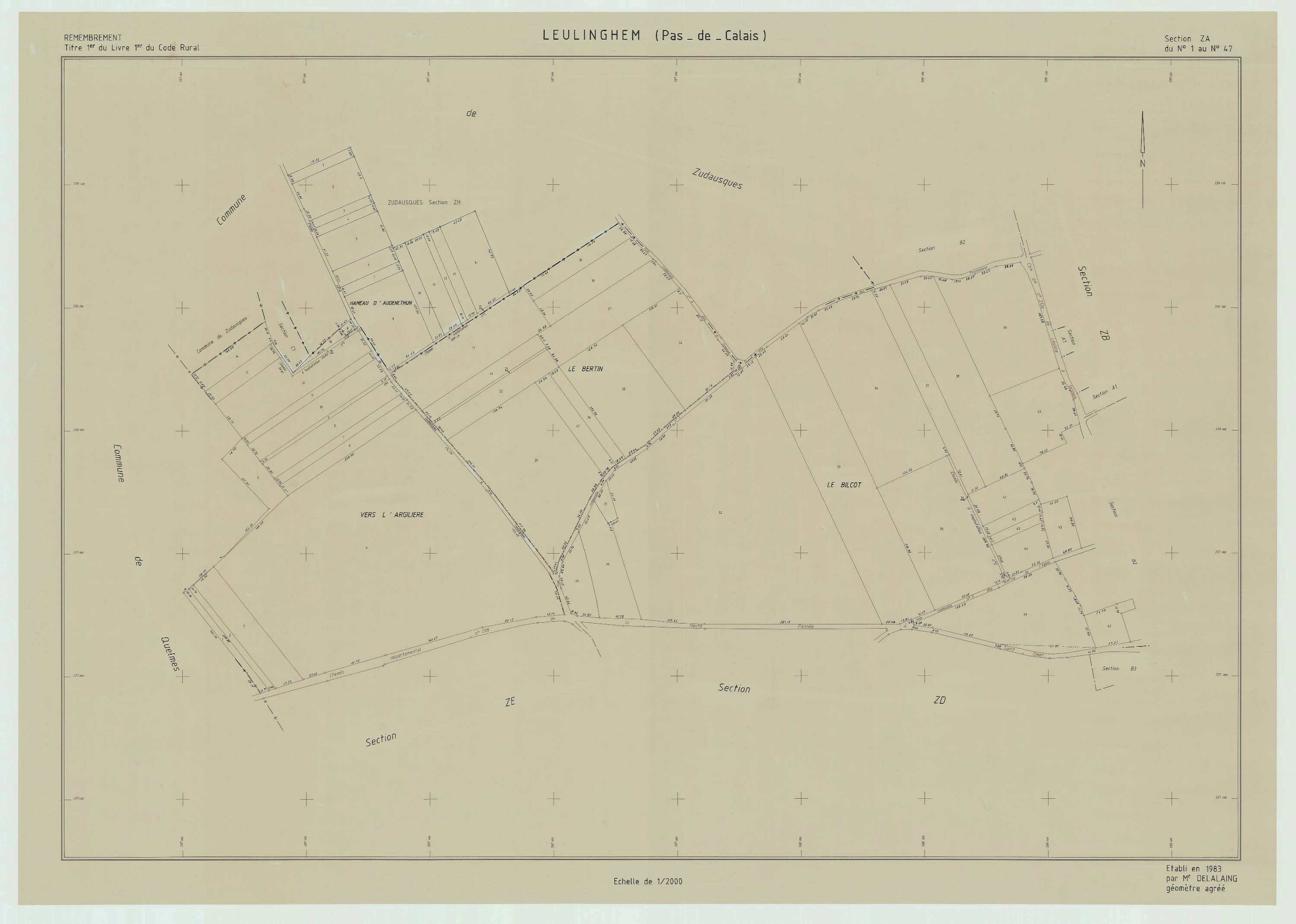 Leulinghem - Plan de remembrement : section ZA.