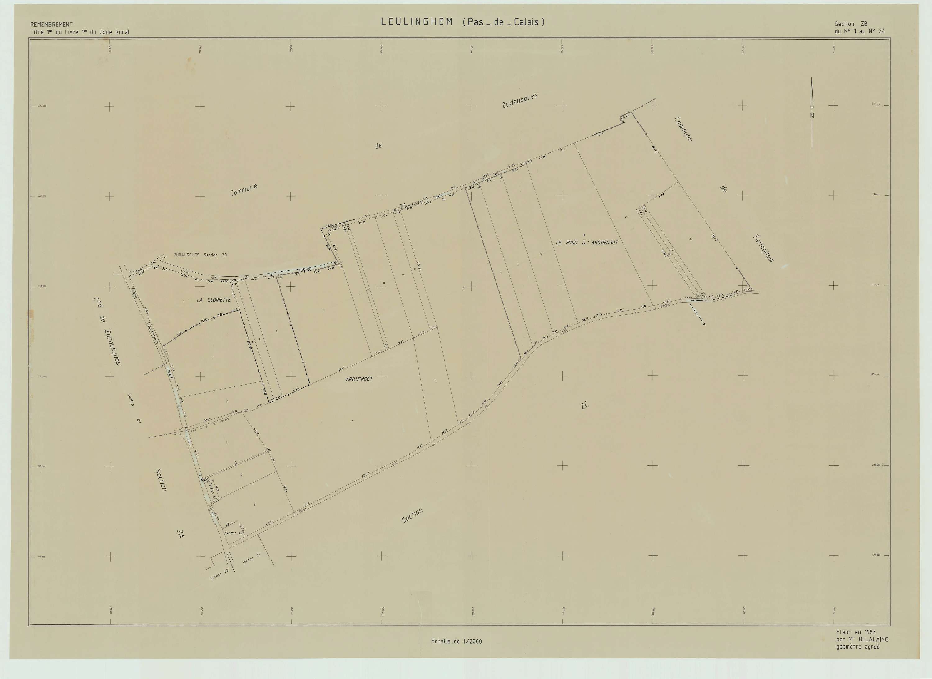 Leulinghem - Plan de remembrement : section ZB.