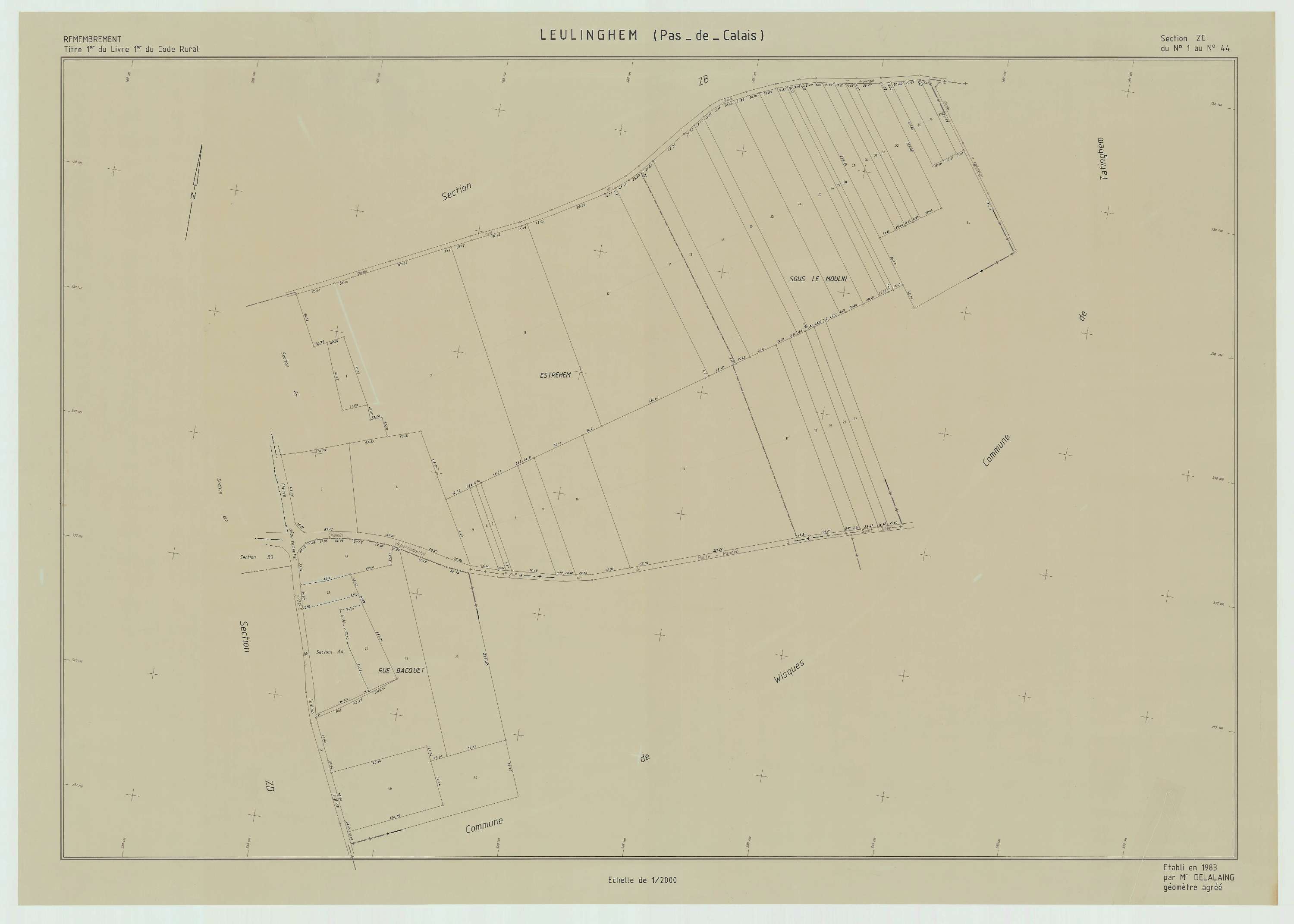 Leulinghem - Plan de remembrement : section ZC.