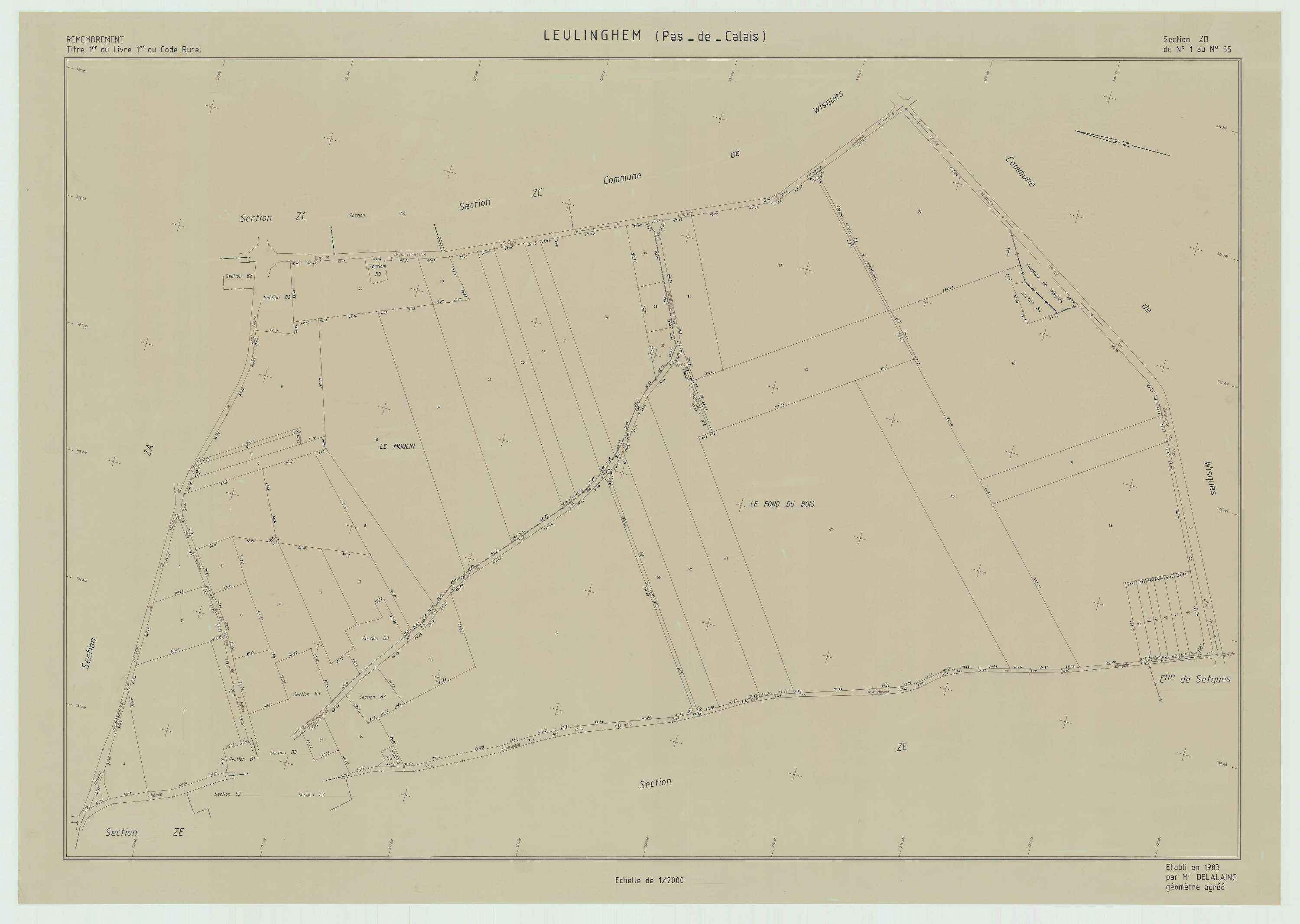 Leulinghem - Plan de remembrement : section ZD.