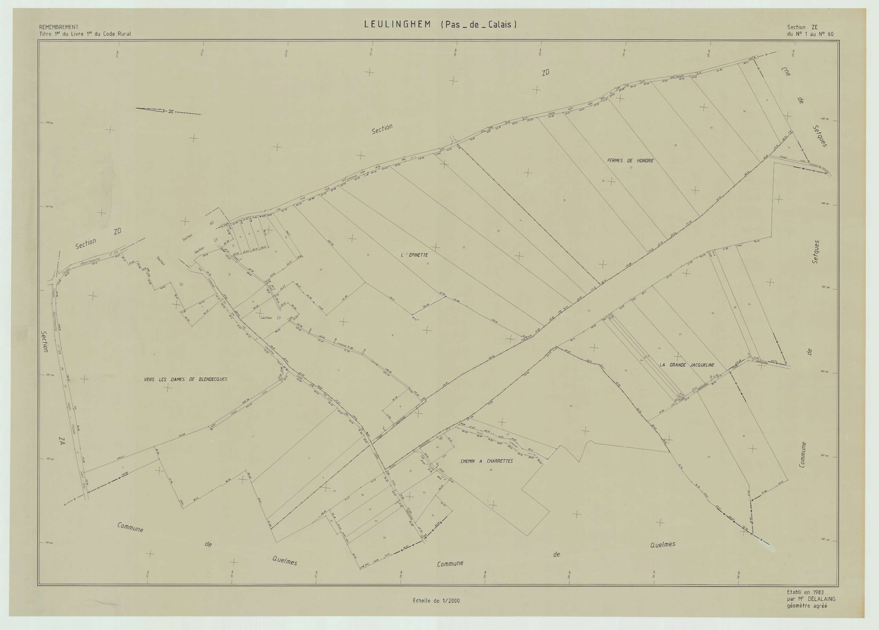 Leulinghem - Plan de remembrement : section ZE.