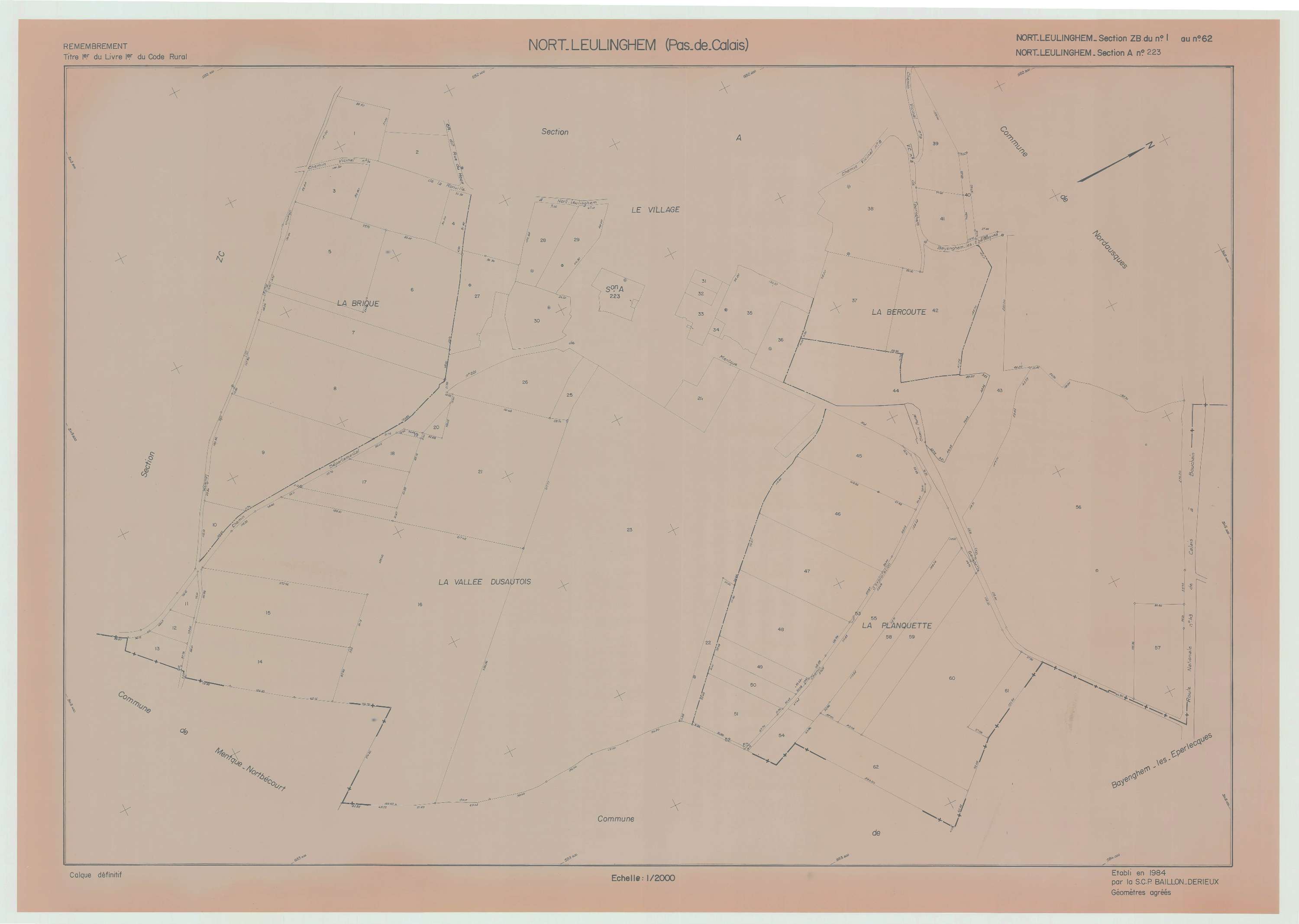 Leulinghem - Plan de remembrement : section ZB.