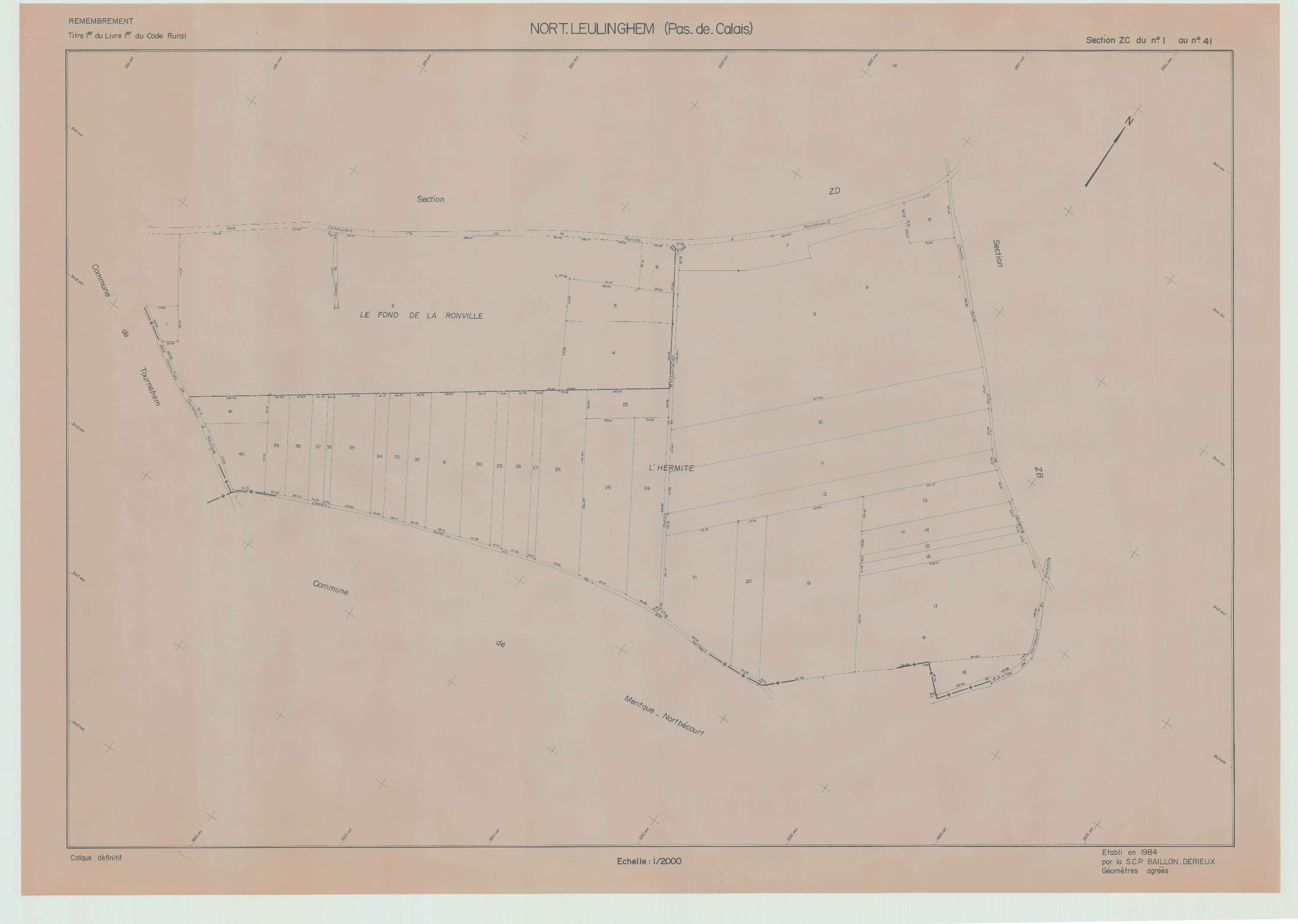 Leulinghem - Plan de remembrement : section ZC.