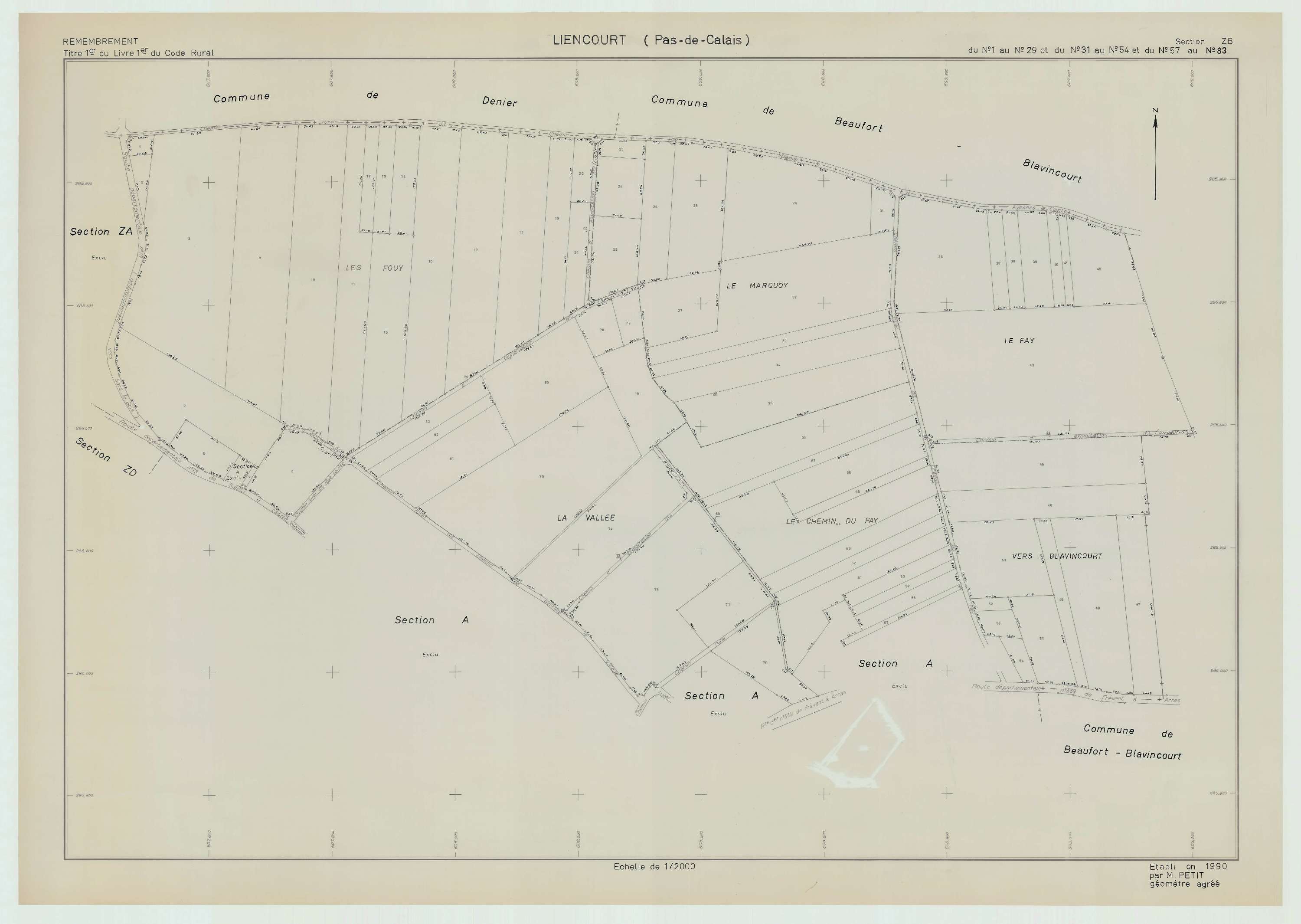 Liencourt - Plan de remembrement : section ZB.