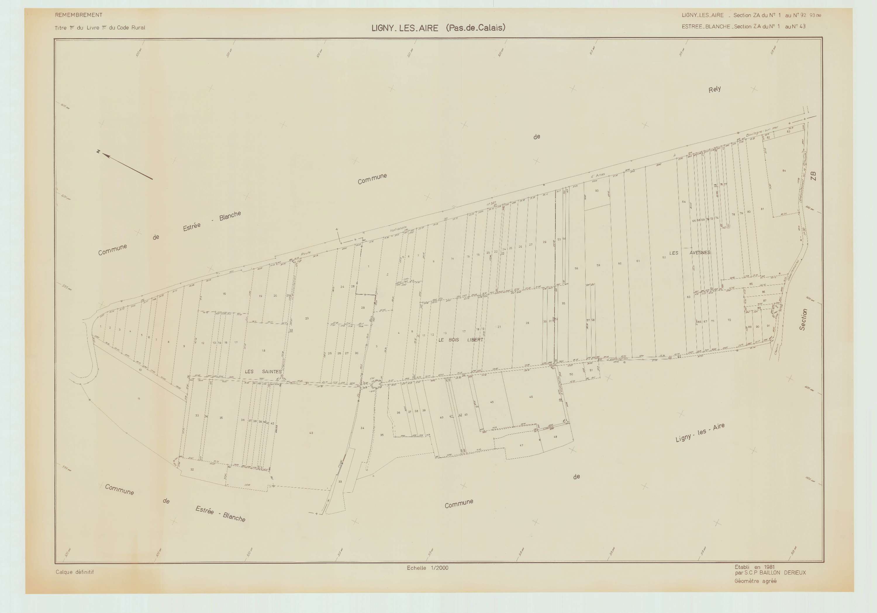 Ligny-lès-Aire - Plan de remembrement : section ZA.