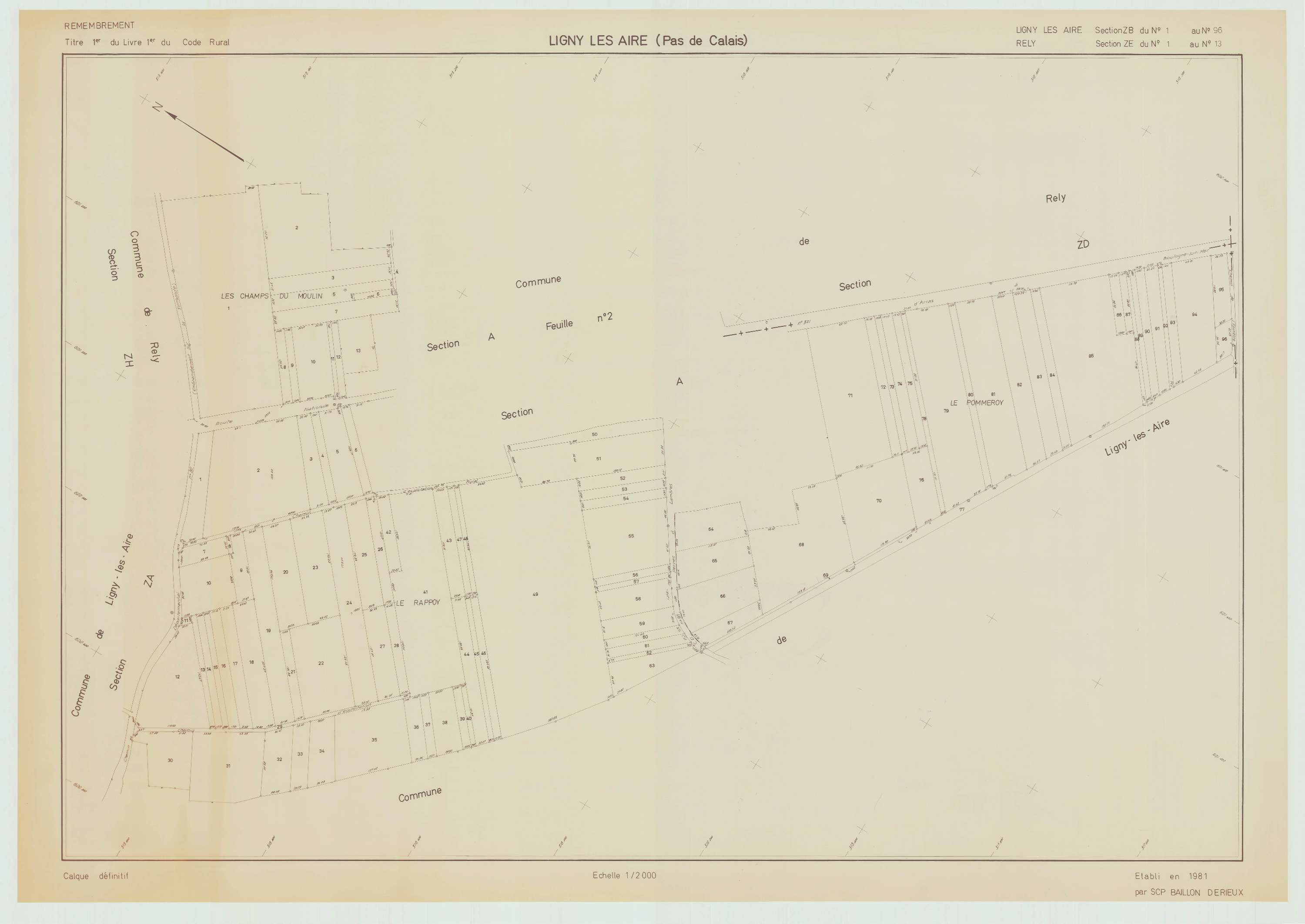 Ligny-lès-Aire - Plan de remembrement : section ZB.