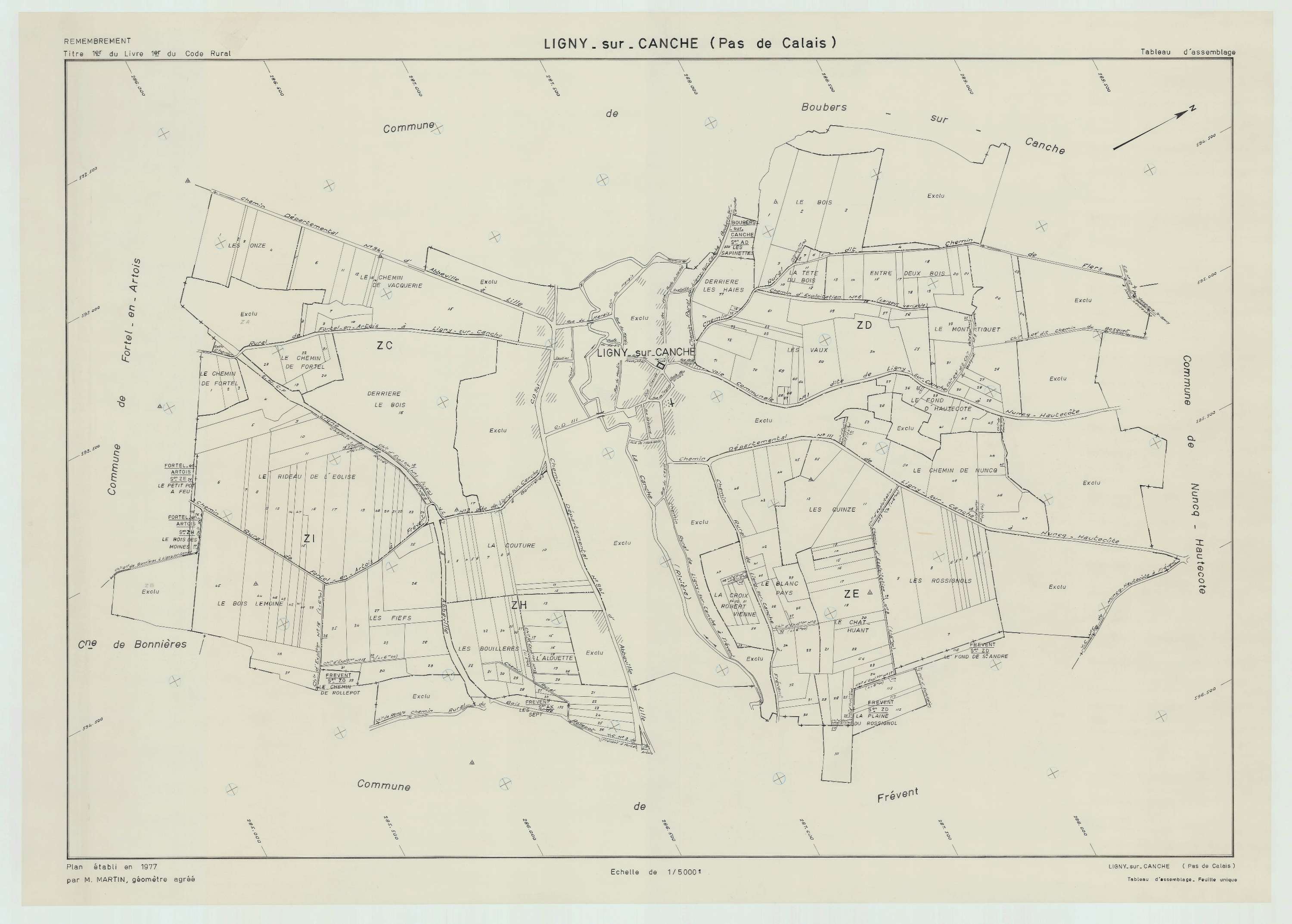 Ligny-sur-Canche - Plan cadastral : tableau d'assemblage postérieur au remembrement.