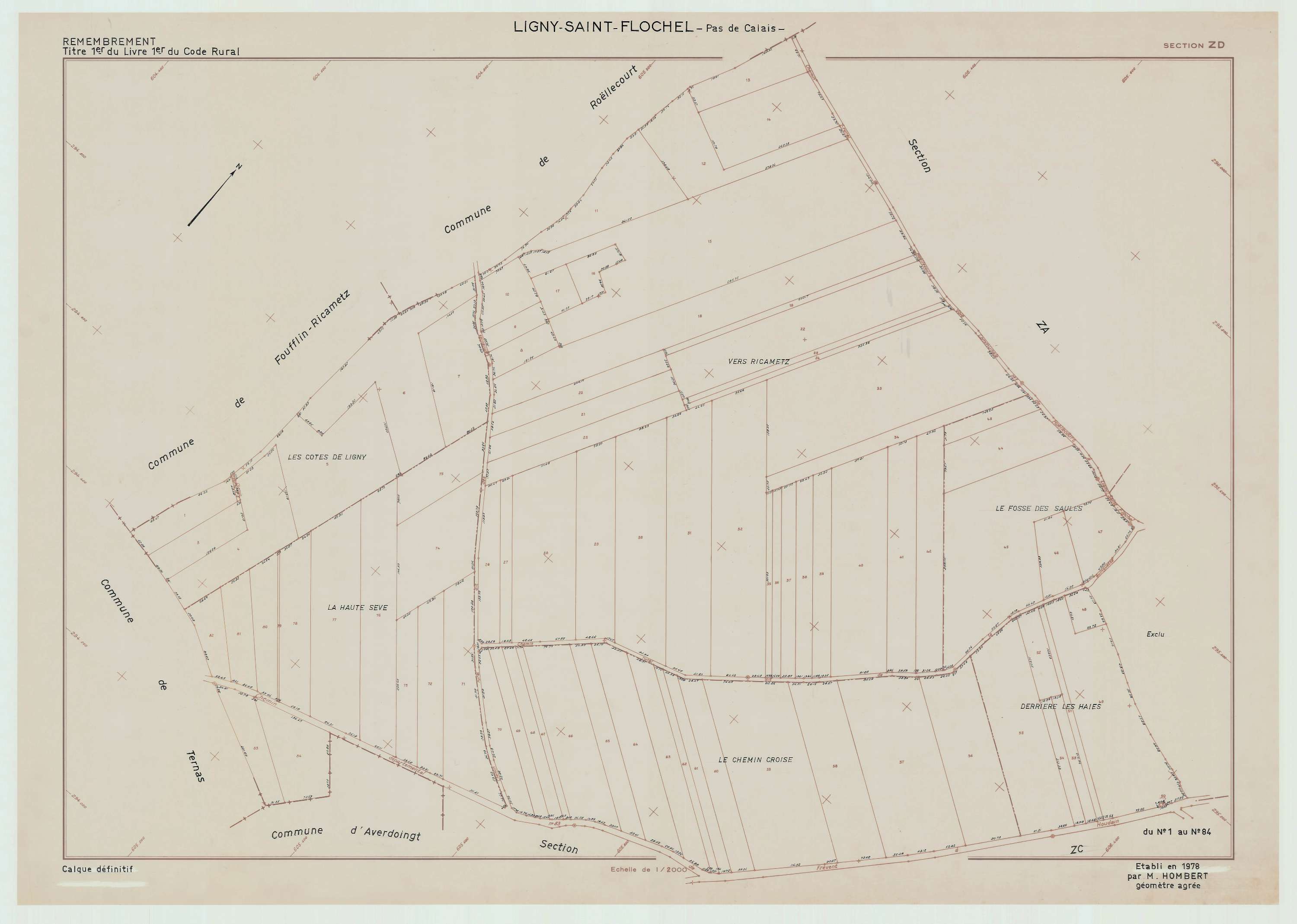 Ligny-Saint-Flochel - Plan de remembrement : section ZD.
