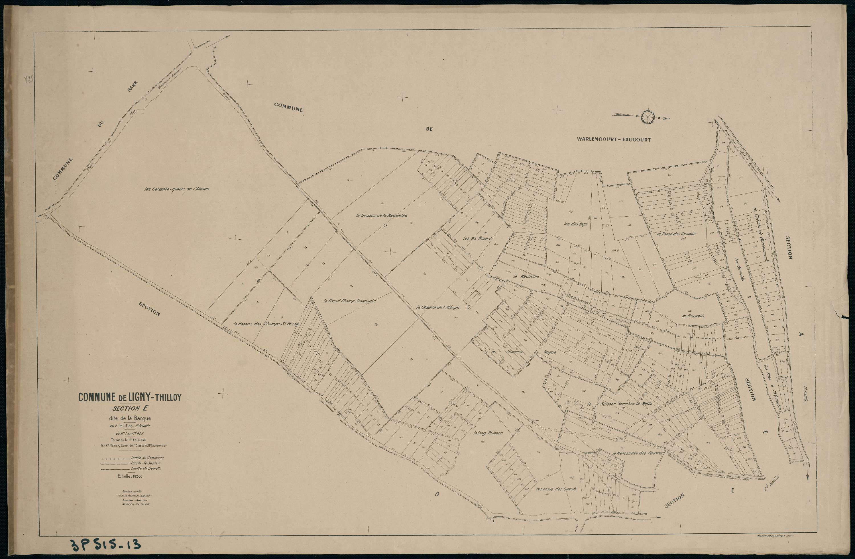 Ligny-Thilloy - Section E, 1re feuille