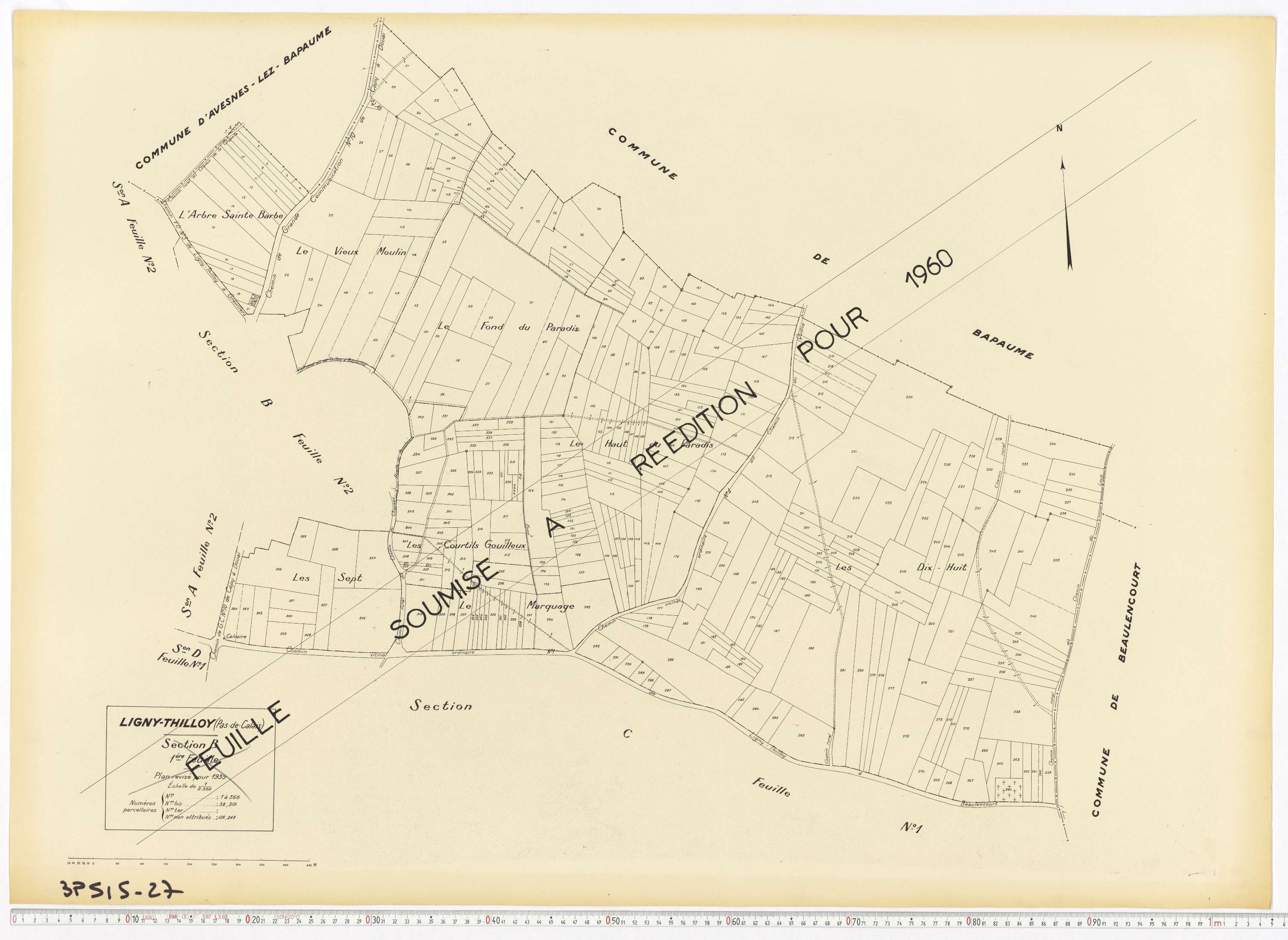 Ligny-Thilloy - Section B, feuille 1.