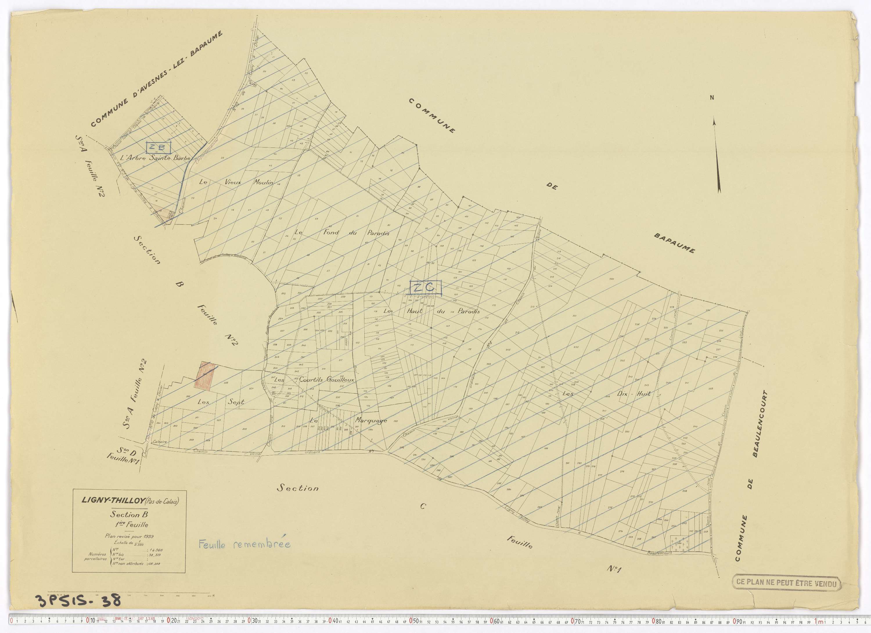 Ligny-Thilloy - Section B, feuille 1.