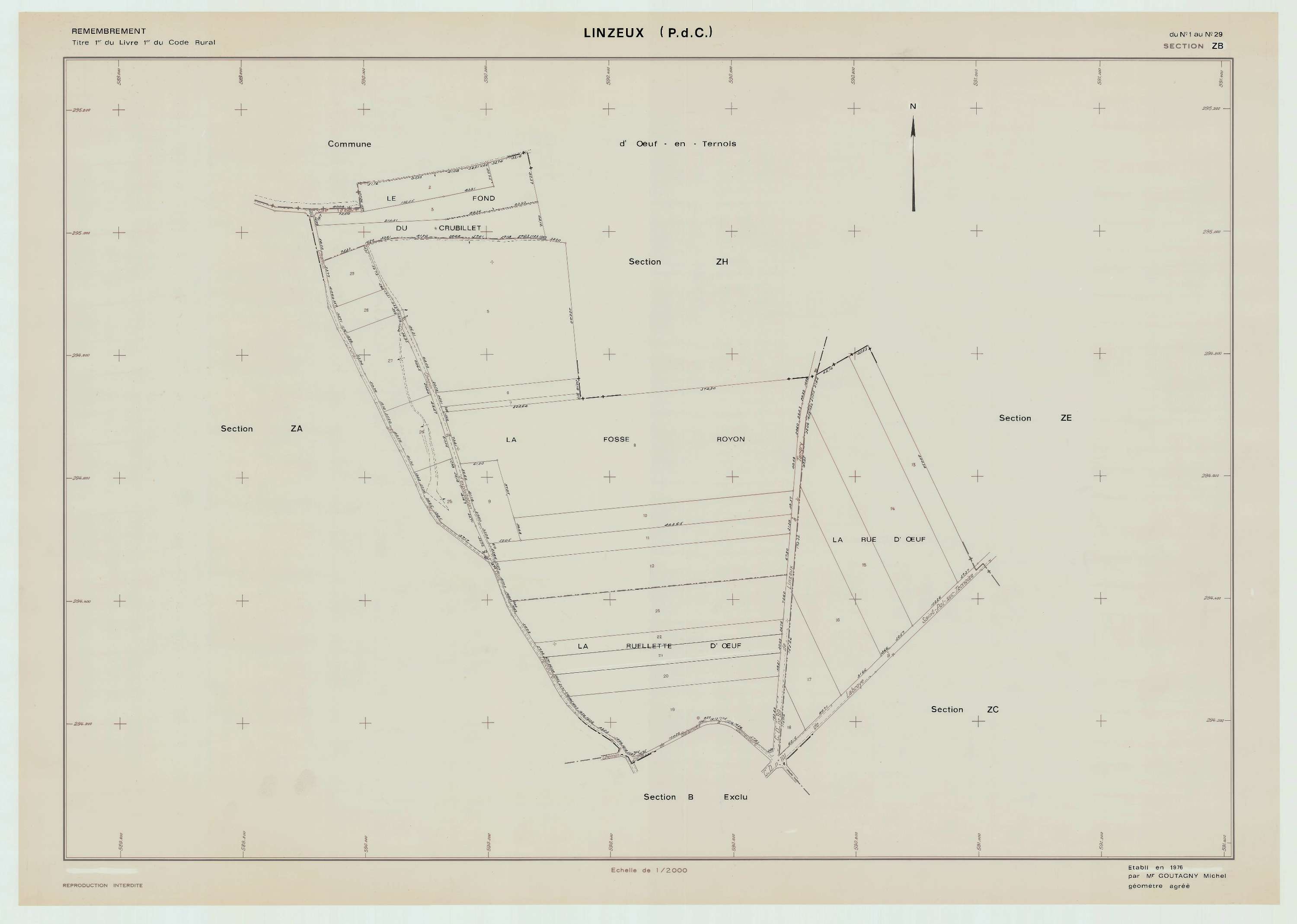 Linzeux - Plan de remembrement : section ZB.