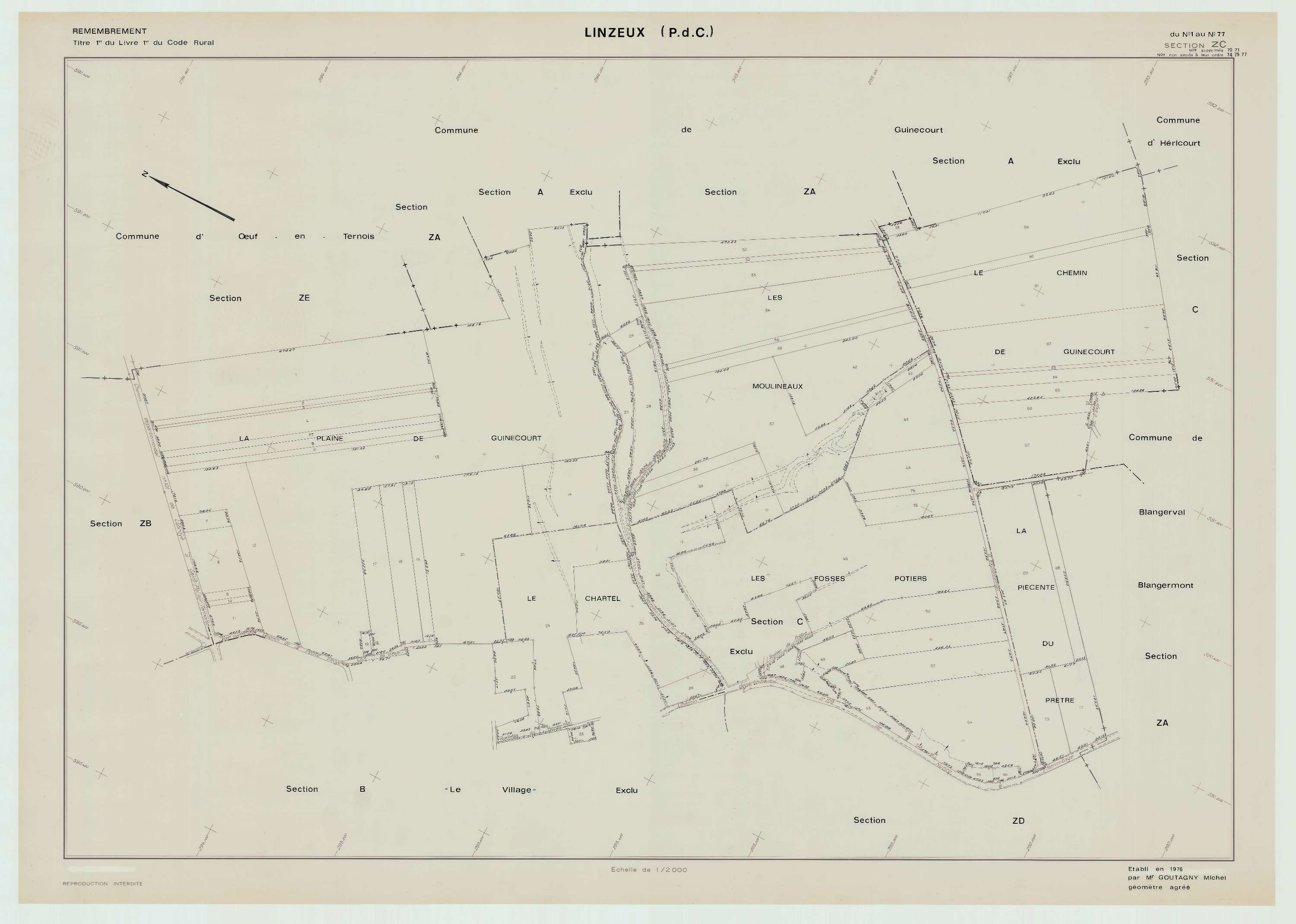 Linzeux - Plan de remembrement : section ZC.