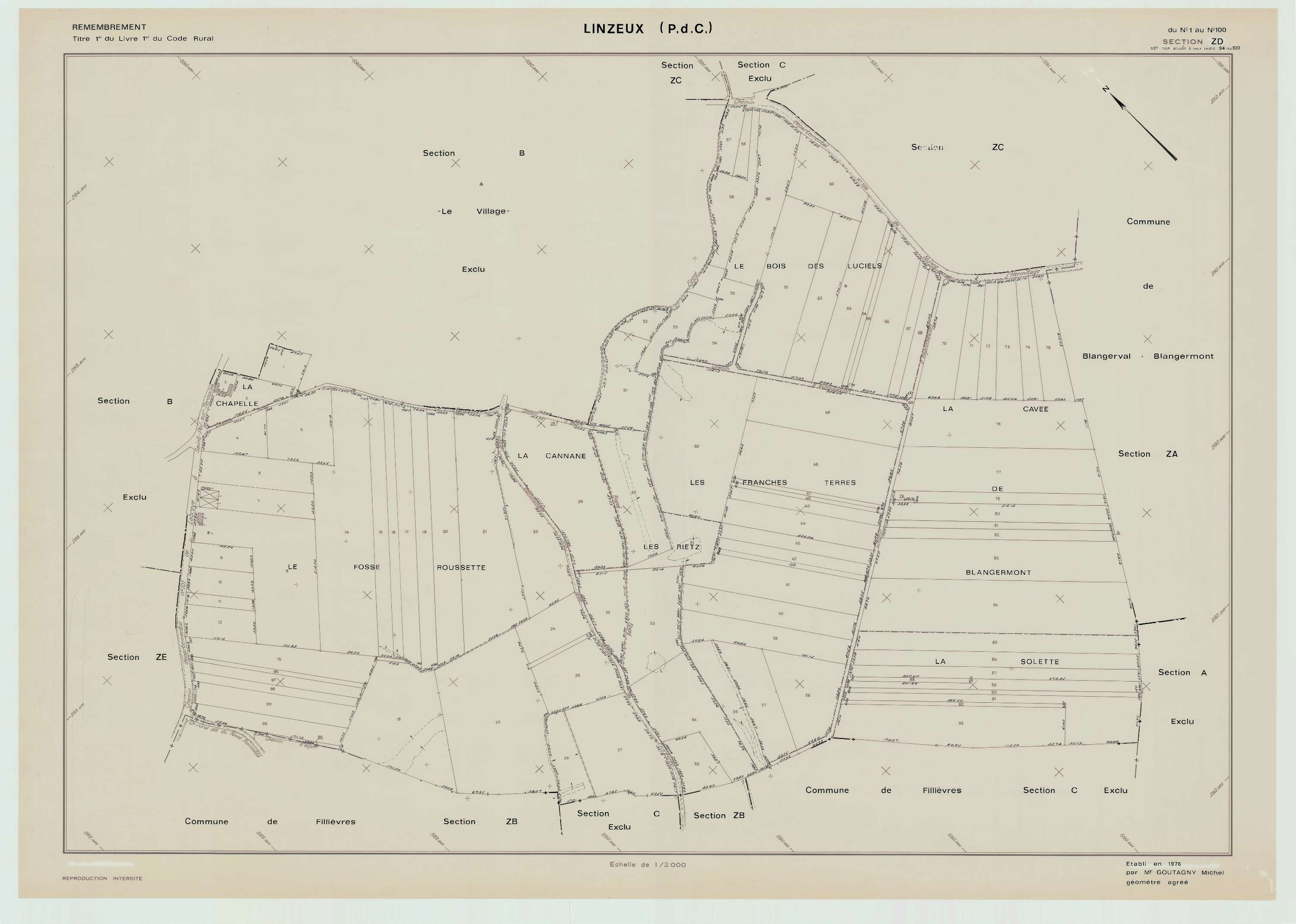 Linzeux - Plan de remembrement : section ZD.