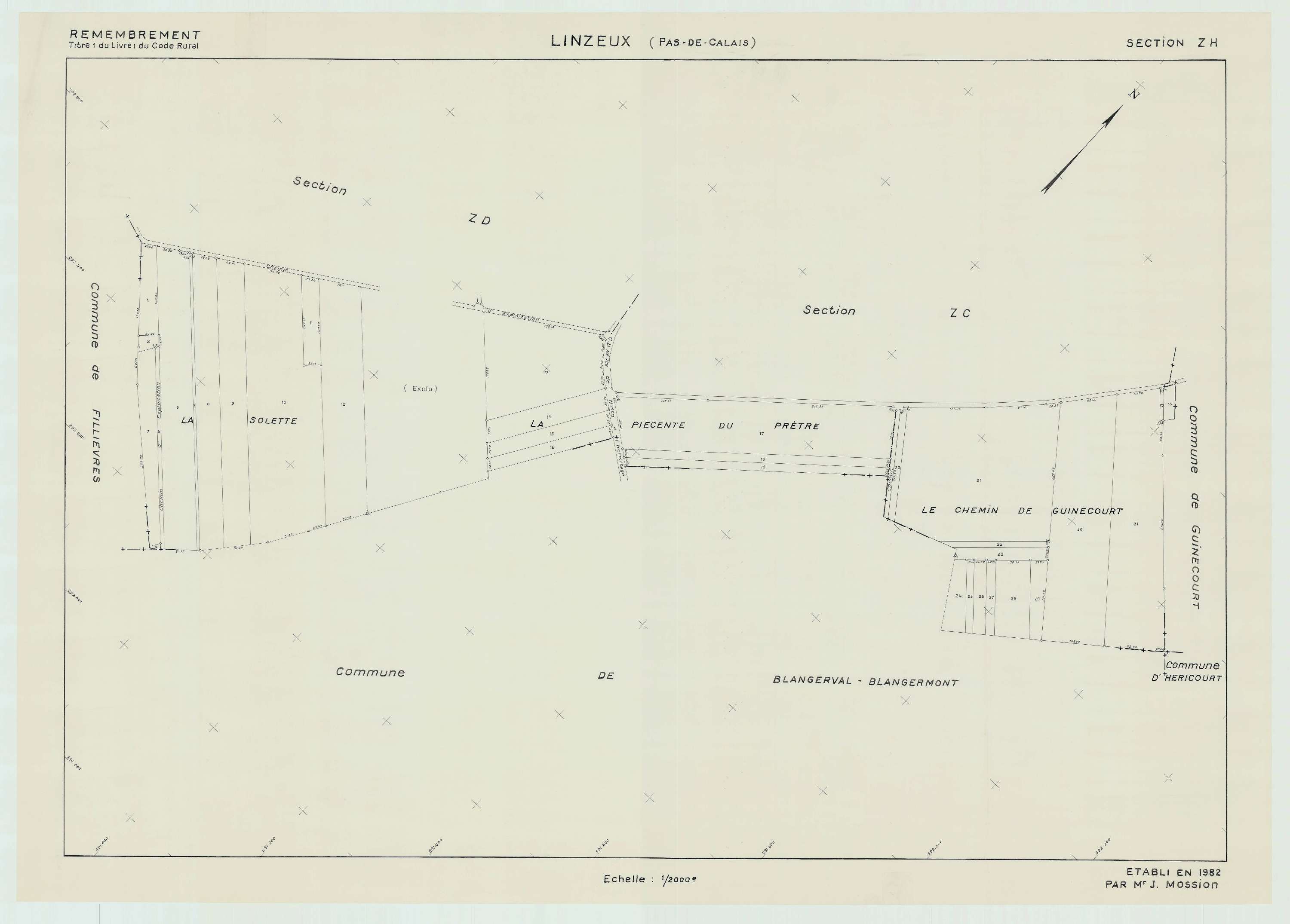 Linzeux - Plan de remembrement : section ZH.