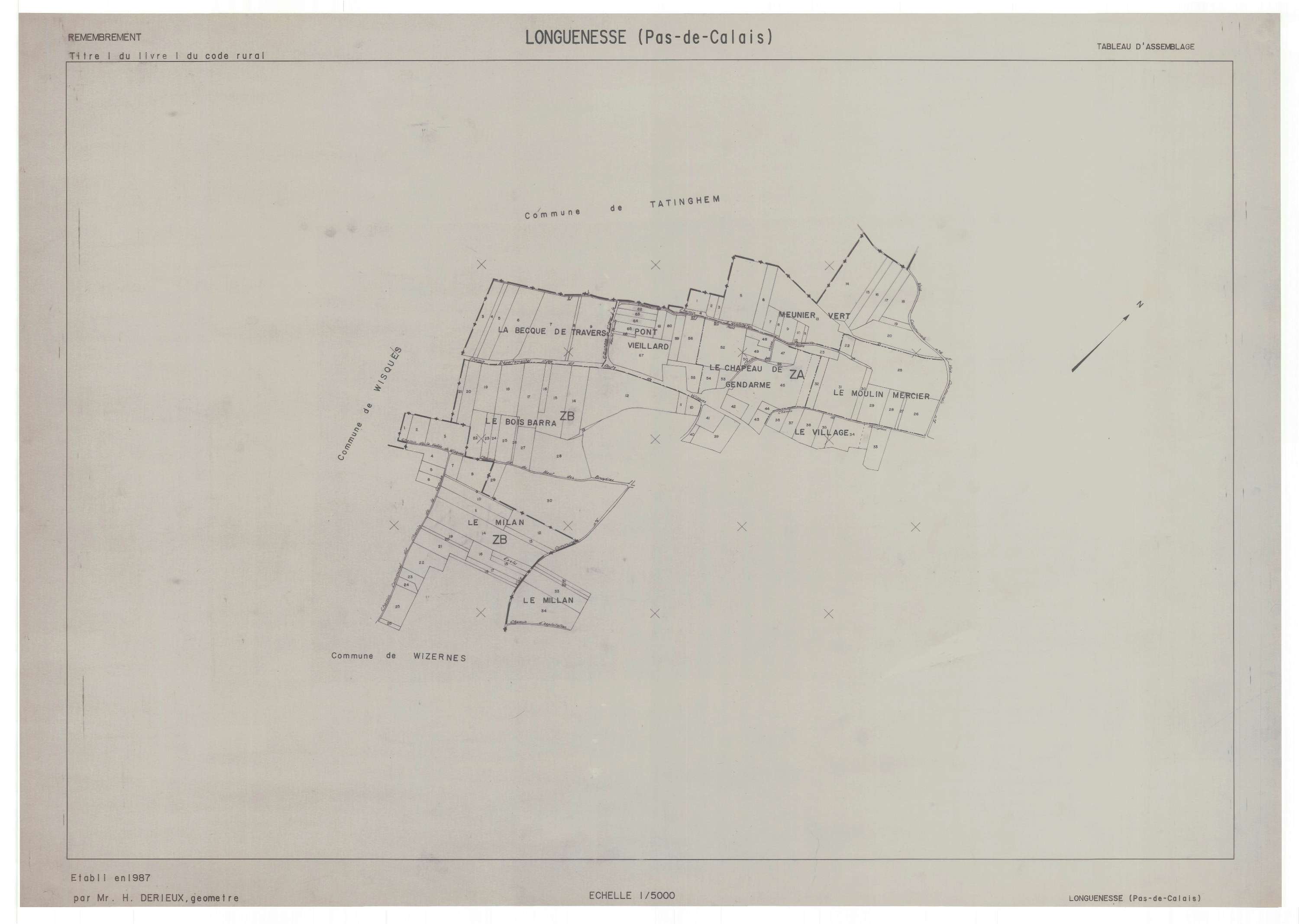 Longuenesse - Plan cadastral : tableau d'assemblage postérieur au remembrement.