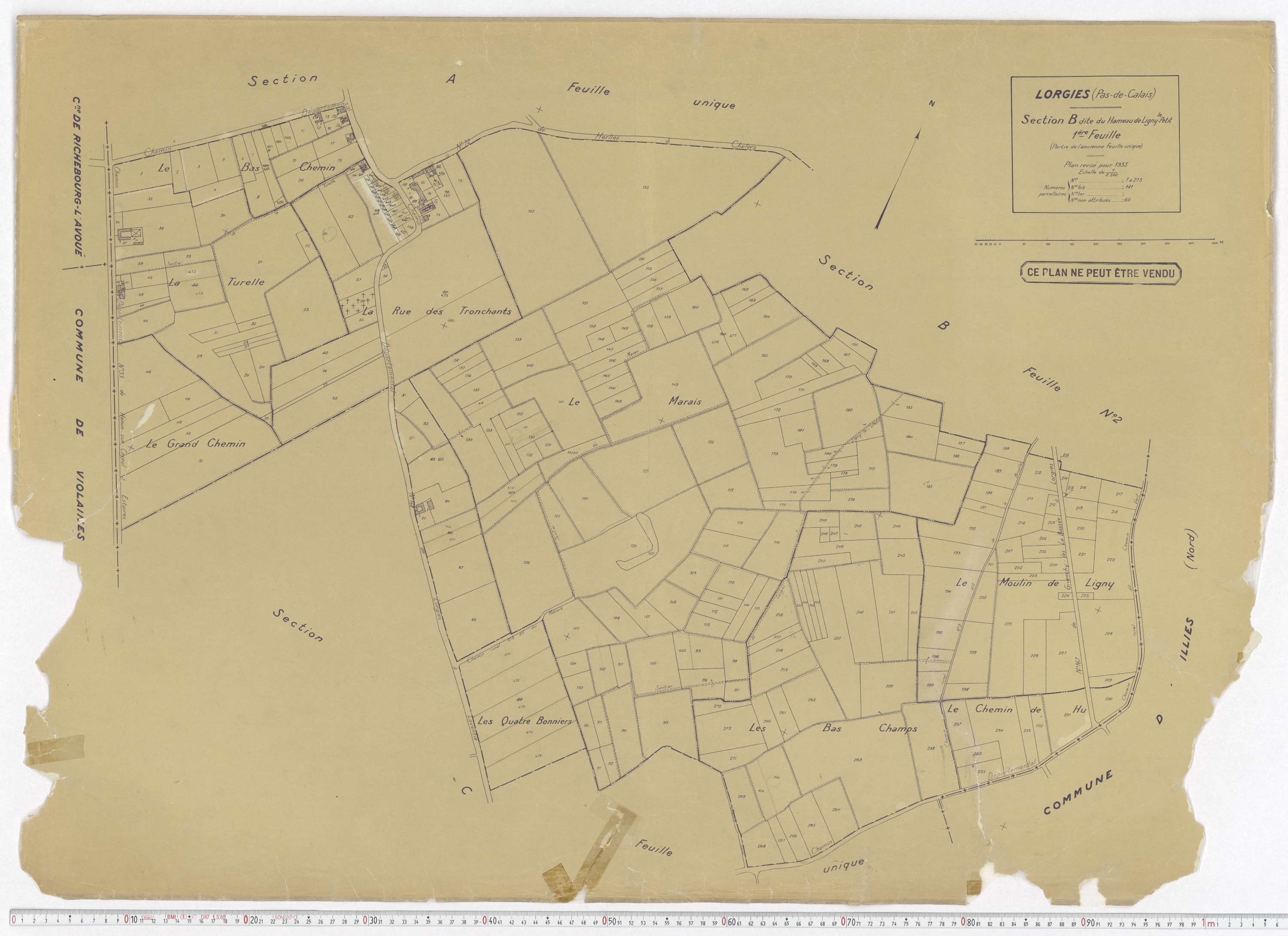 Lorgies - Section B, feuille 1.