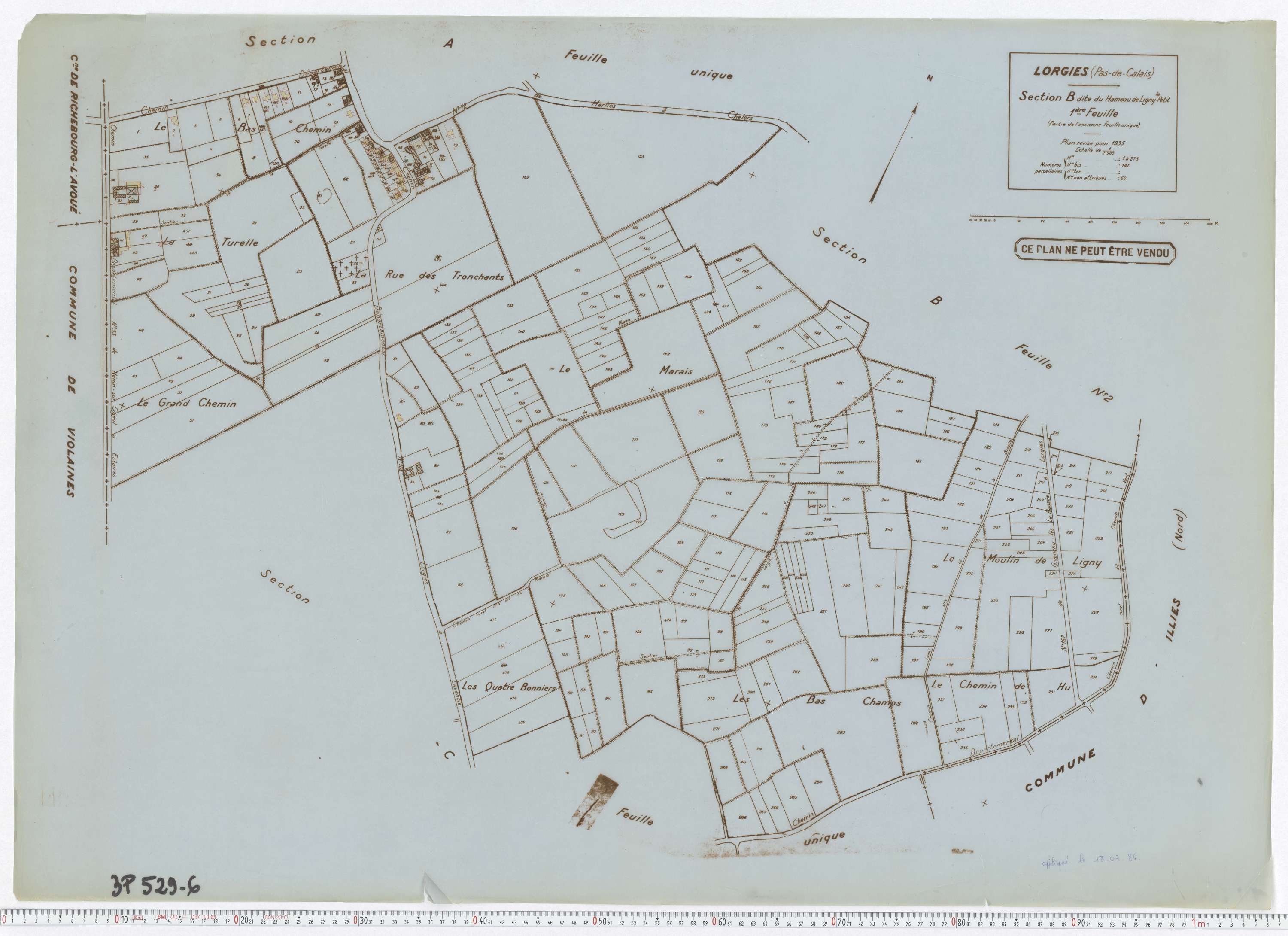 Lorgies - Section B, feuille 1.